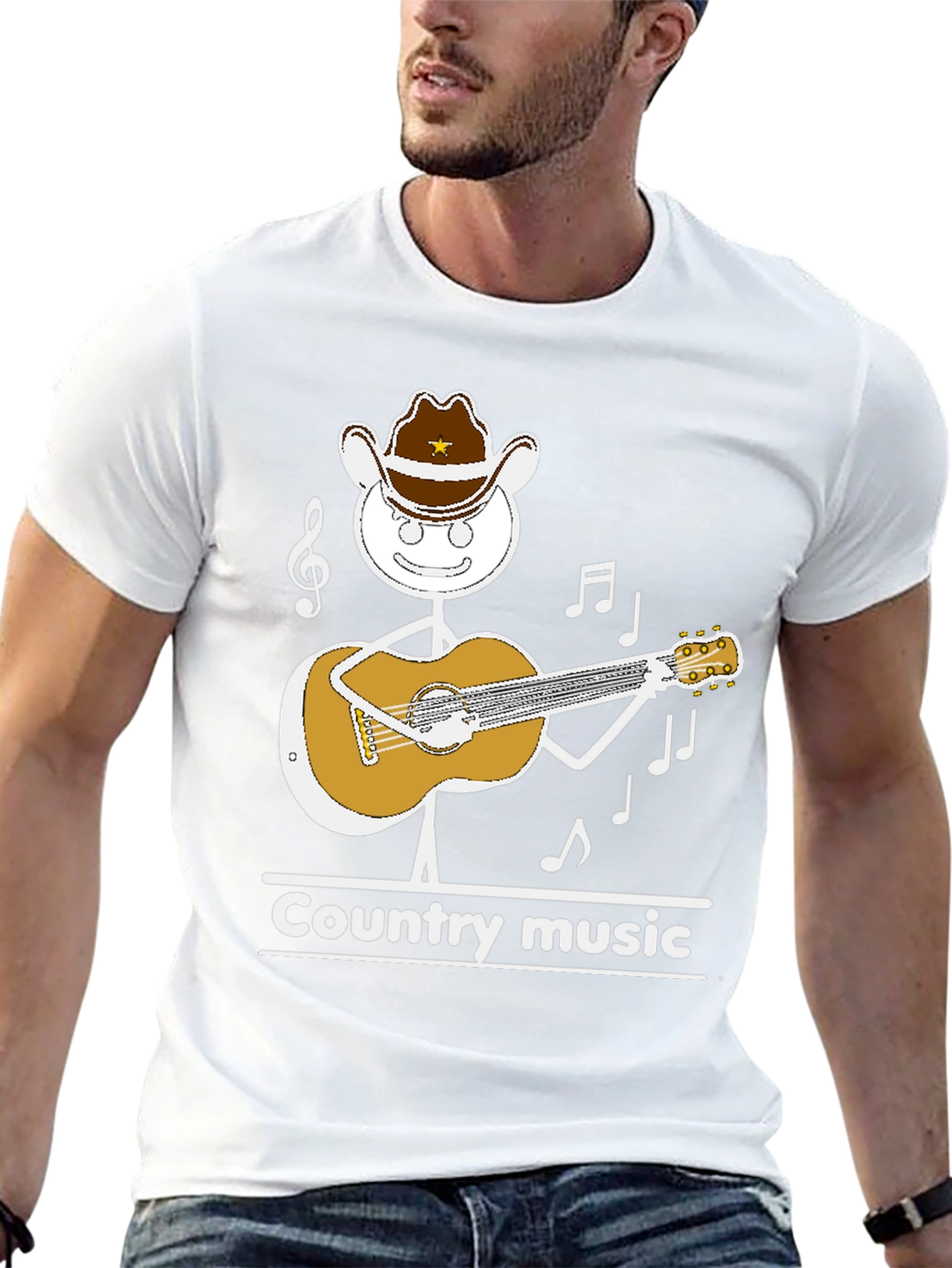 Country Music Stick Figure Cowboy Guitar T-Shirt