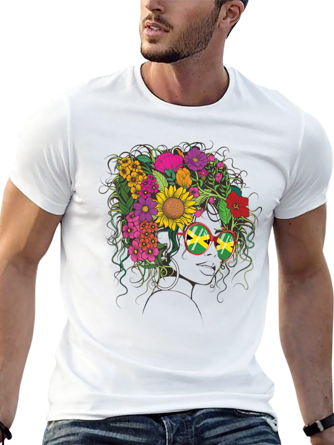 Floral Jamaican Flag Glasses T-Shirt