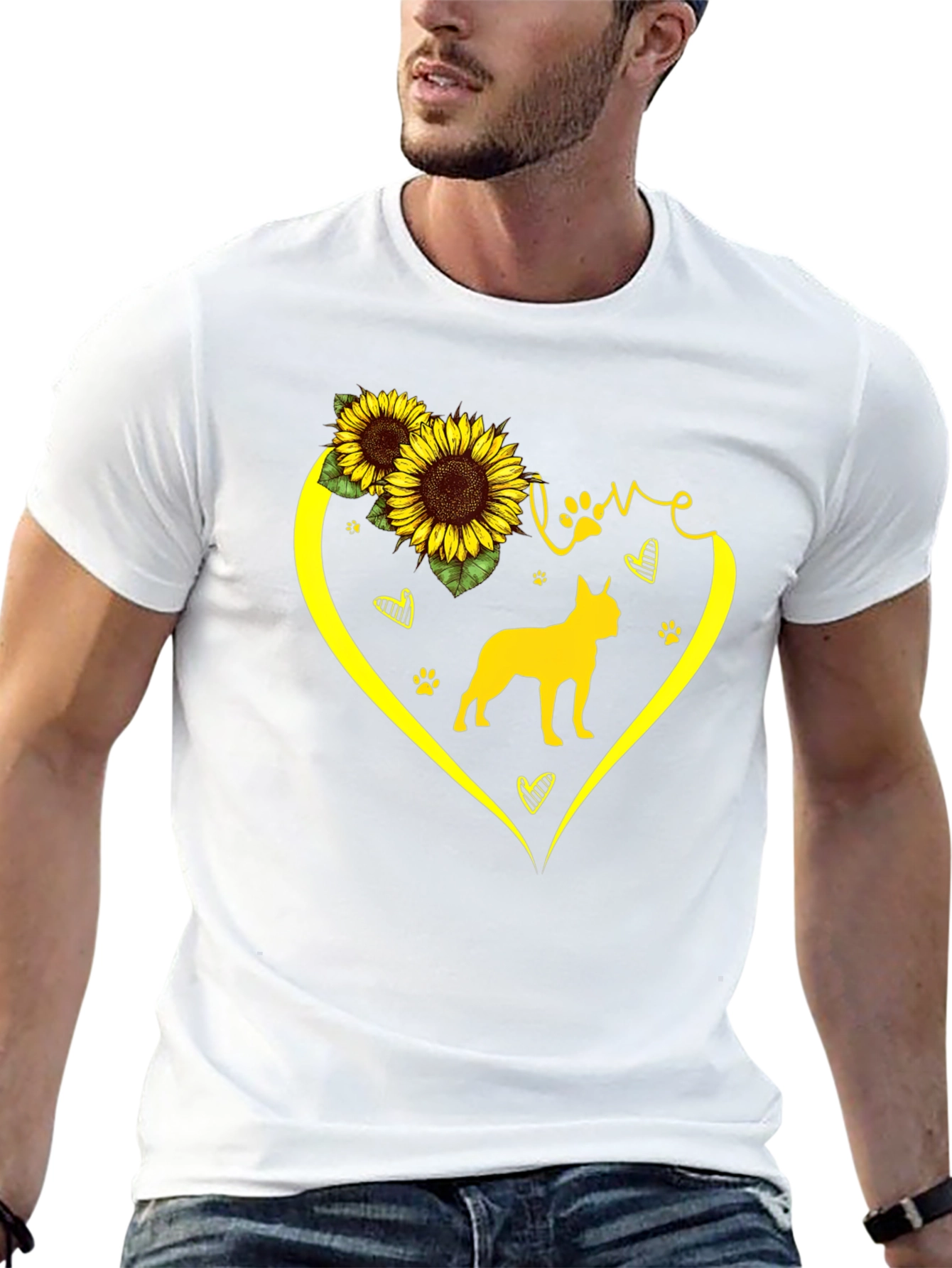 Love Dog Sunflower Graphic T-Shirt