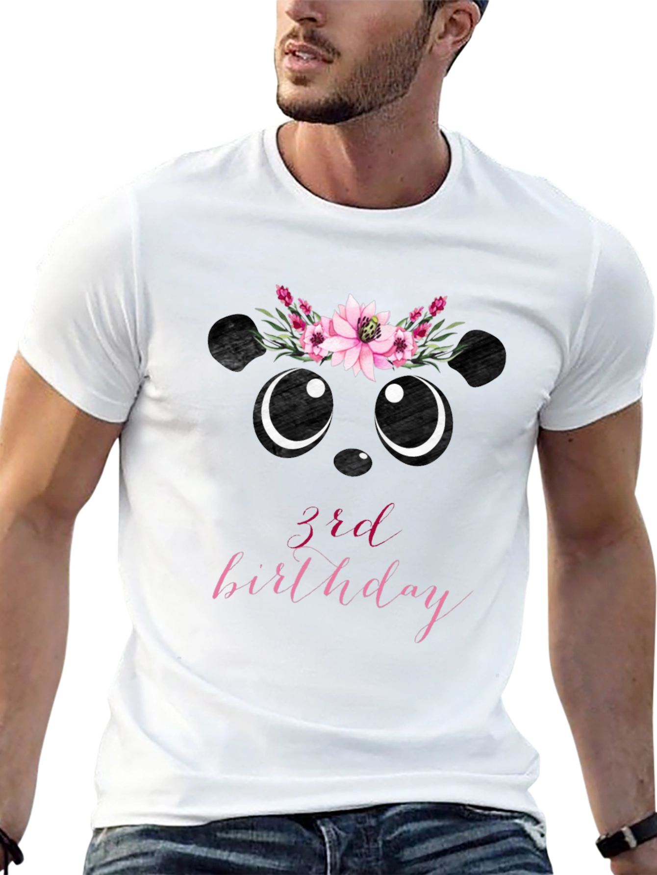 3rd Birthday Panda Bear Floral Wreath T-Shirt