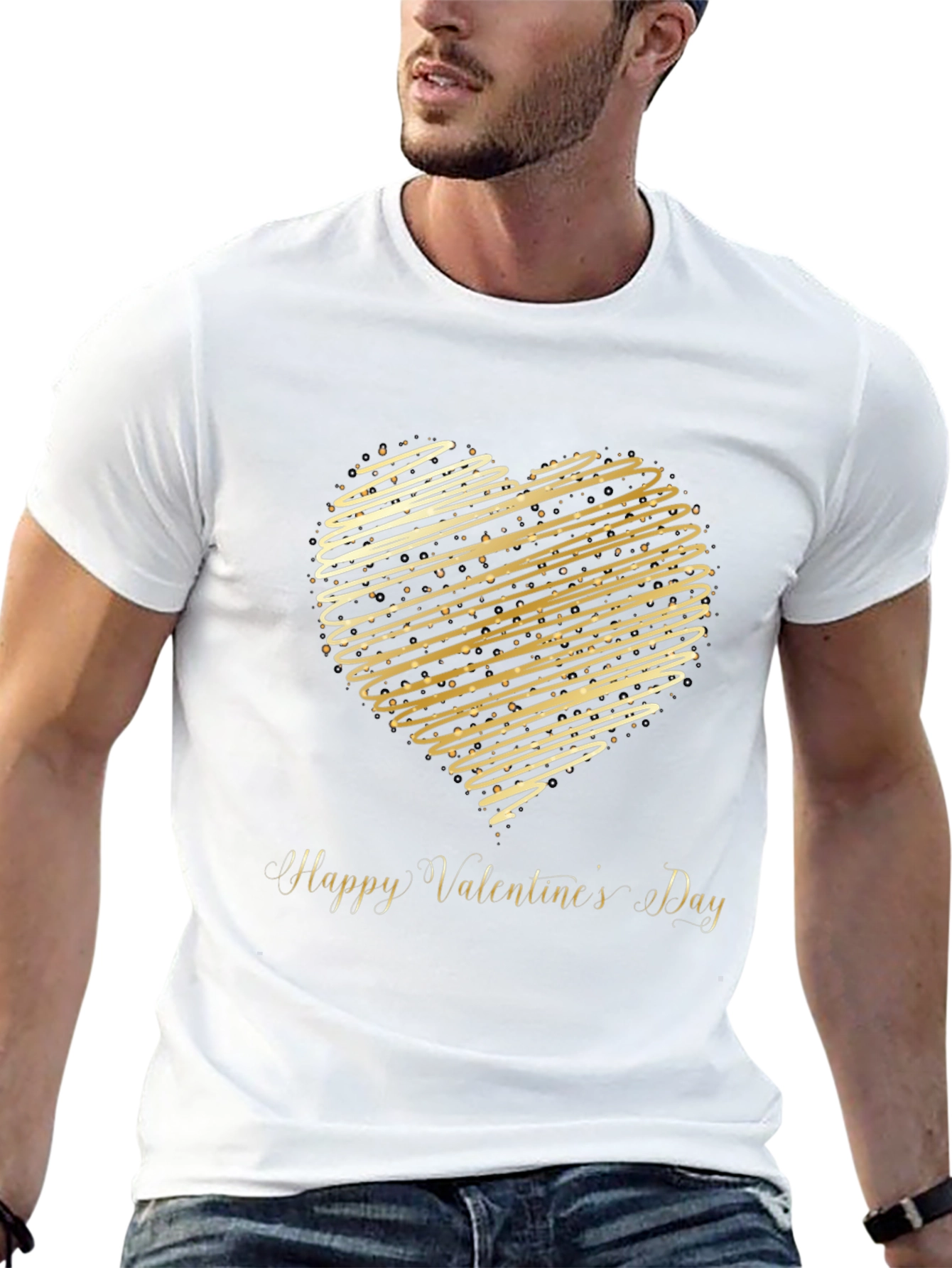 Valentines Day T-Shirt - Gold Heart Design