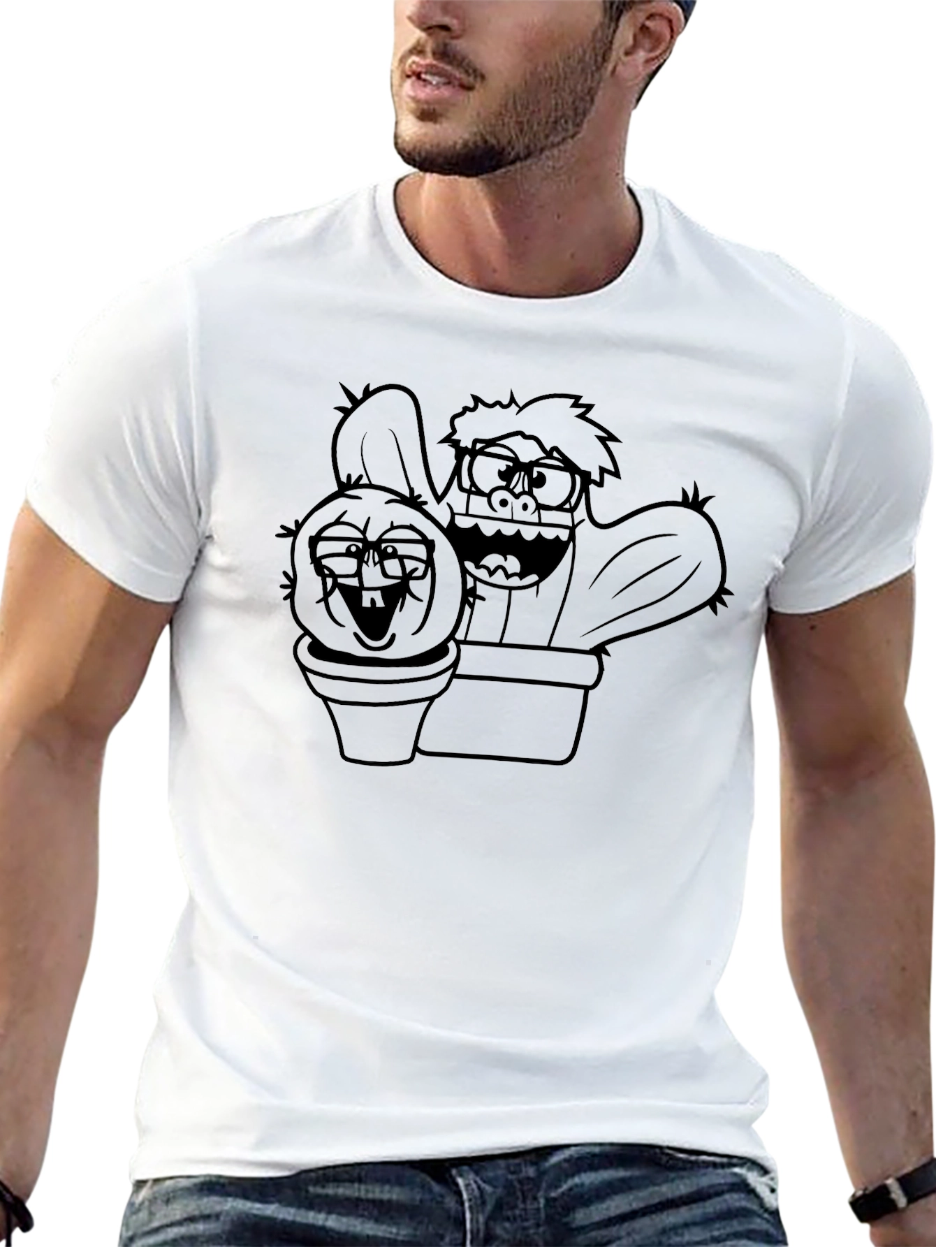 Cartoon Cactus Graphic Tee - Black