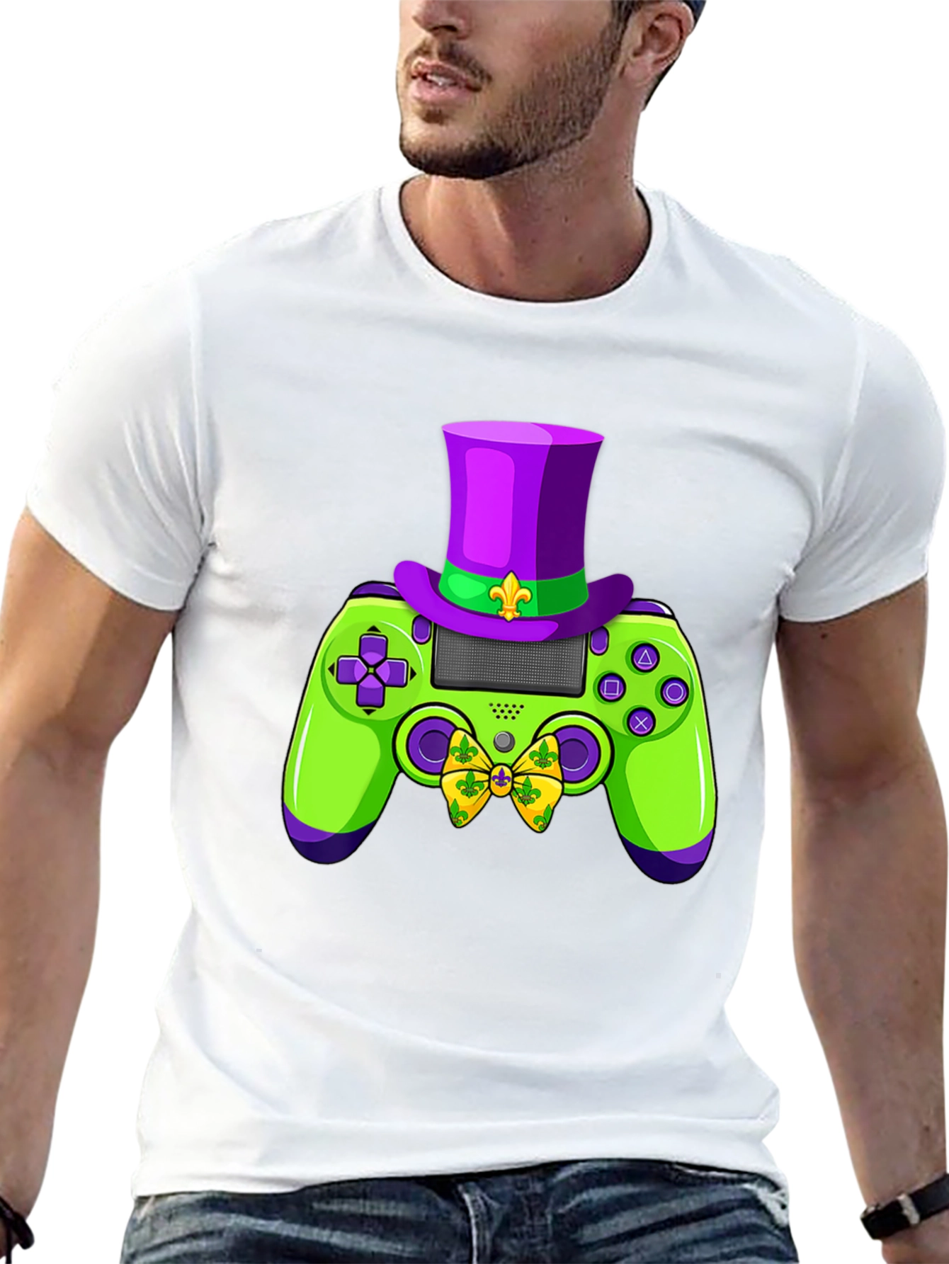 Gamer Mardi Gras Controller Graphic Tee