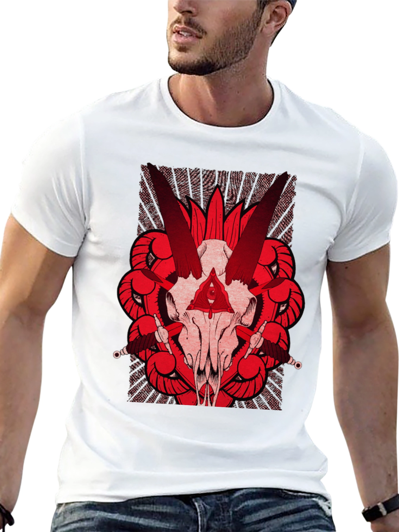 Red Skull Graphic Tee - Black Cotton T-Shirt
