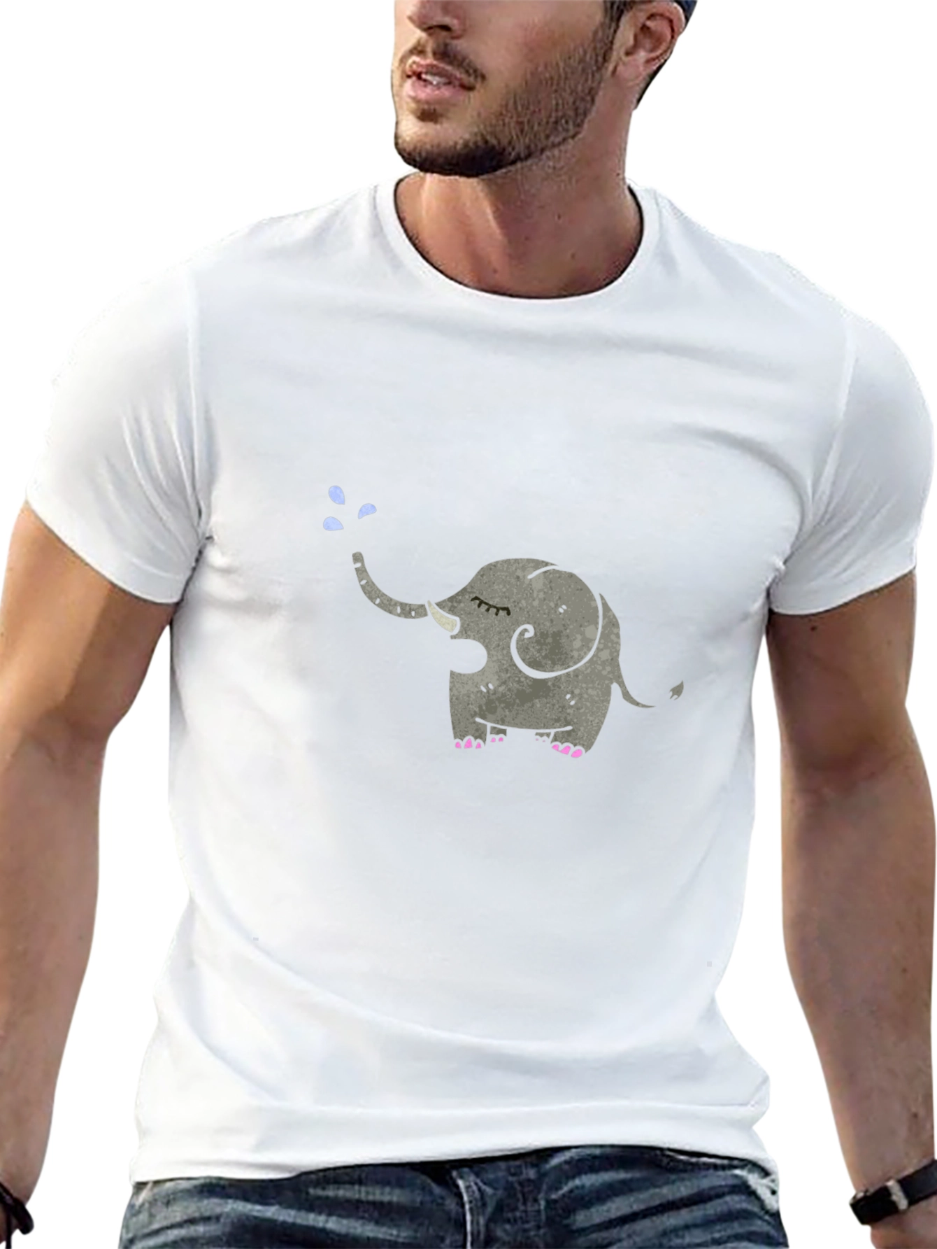 Elephant Tee: Cute Cartoon Animal Graphic Black T-Shirt