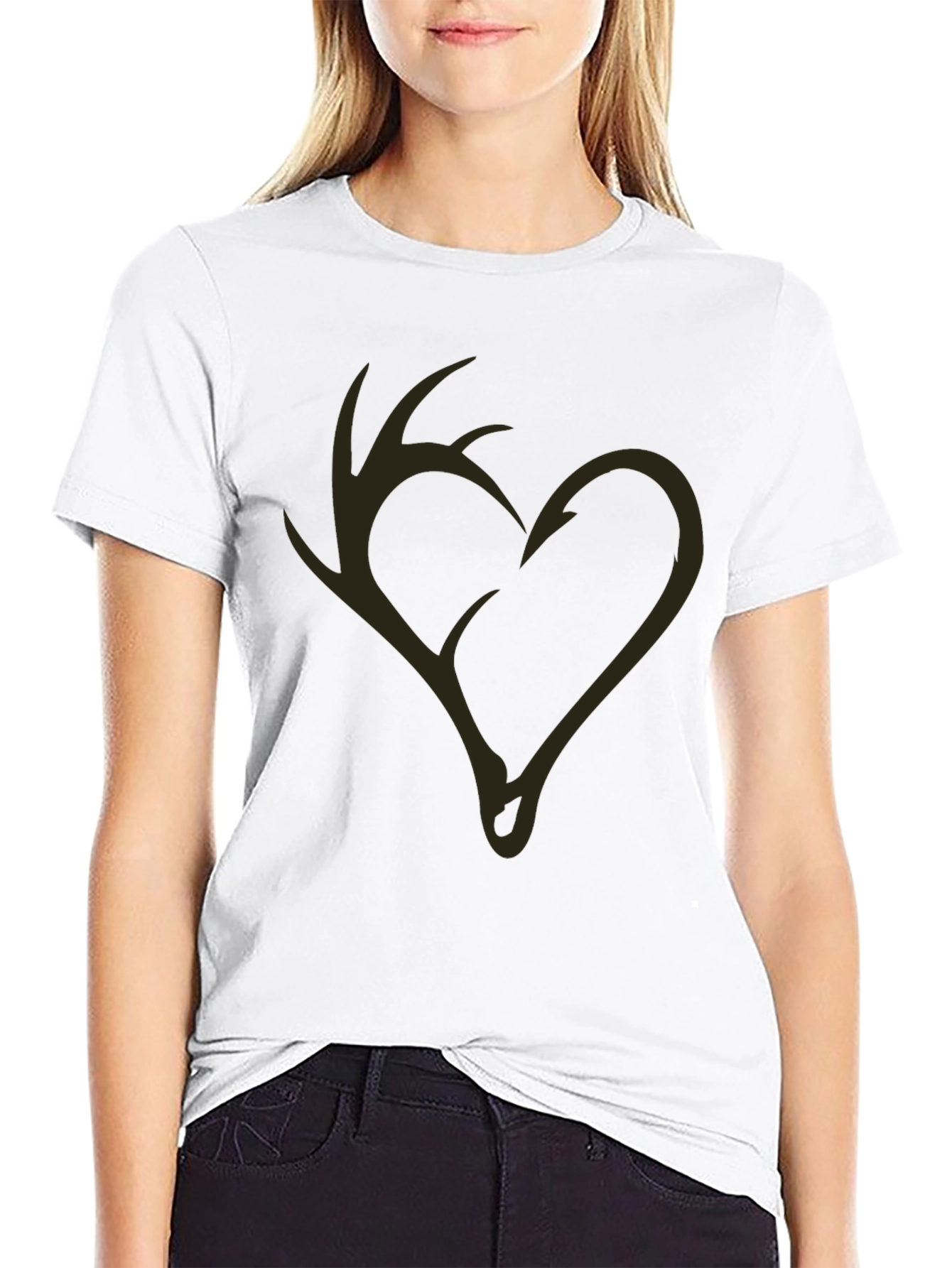 Antler Heart Fishing Hook Graphic Tee - Black