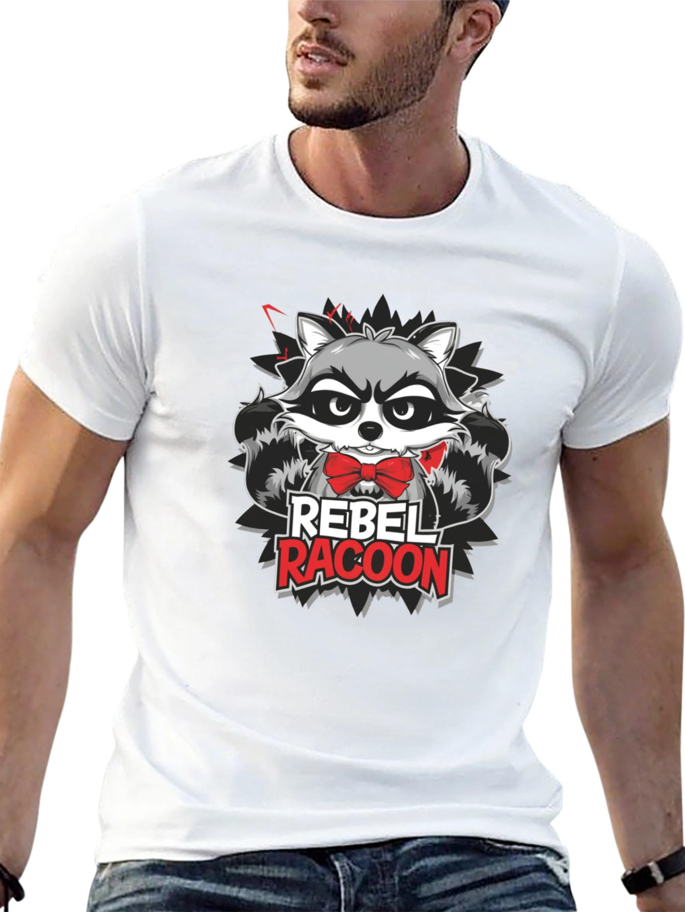 Rebel Racoon Graphic T-Shirt - Trendy Crew Neck Tee