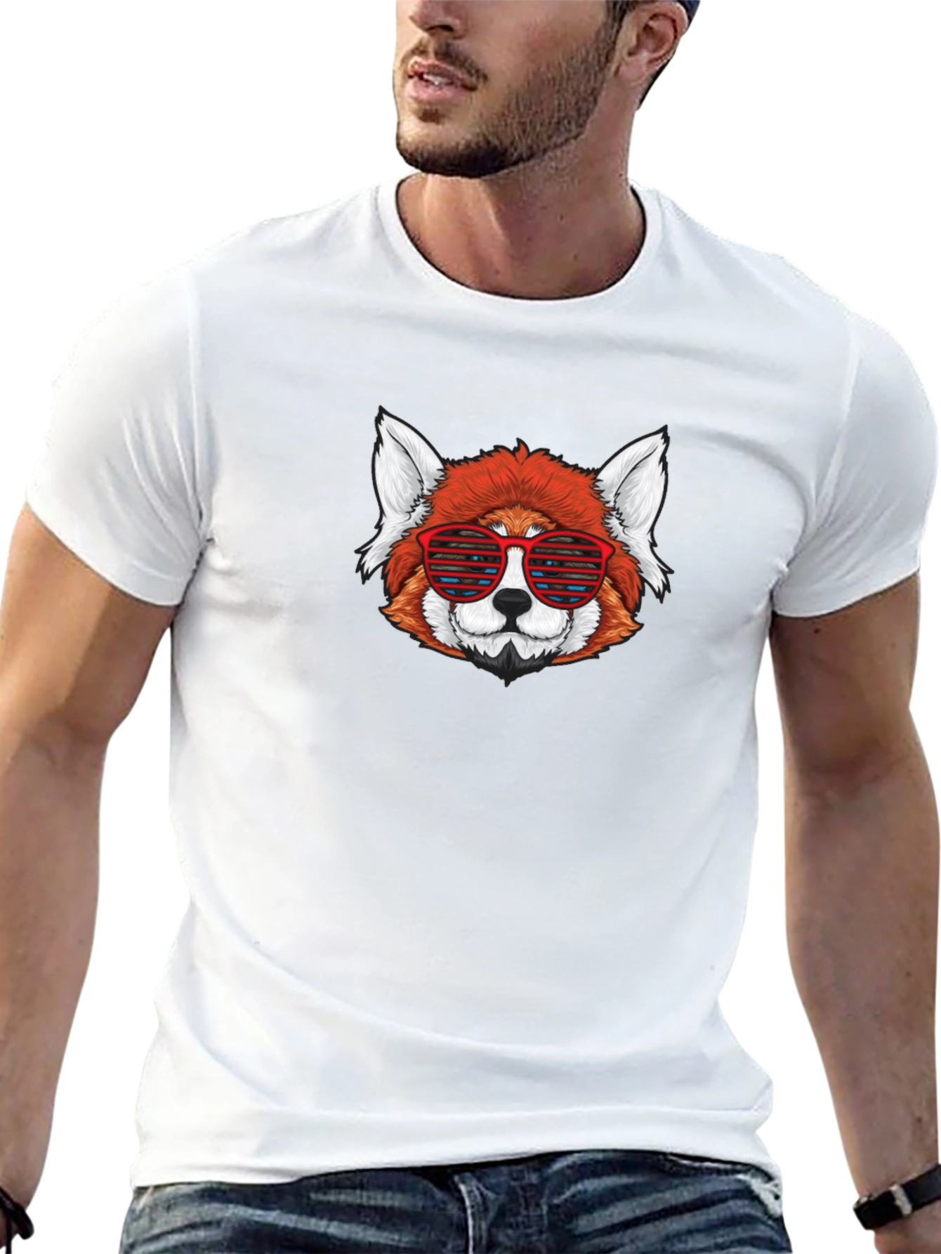 Red Panda Sunglasses Black T-Shirt