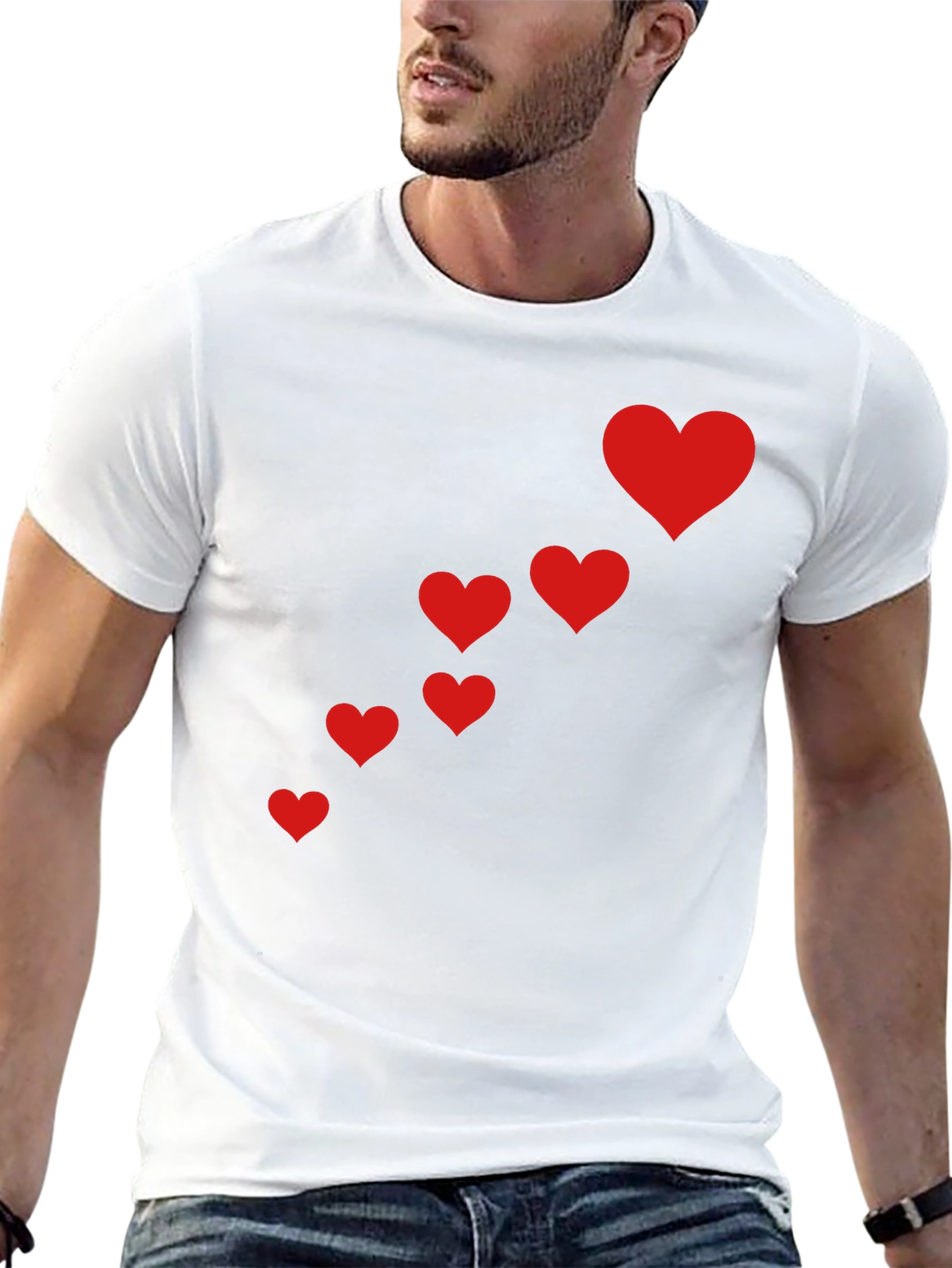 Black T-Shirt with Red Heart Cascade Design
