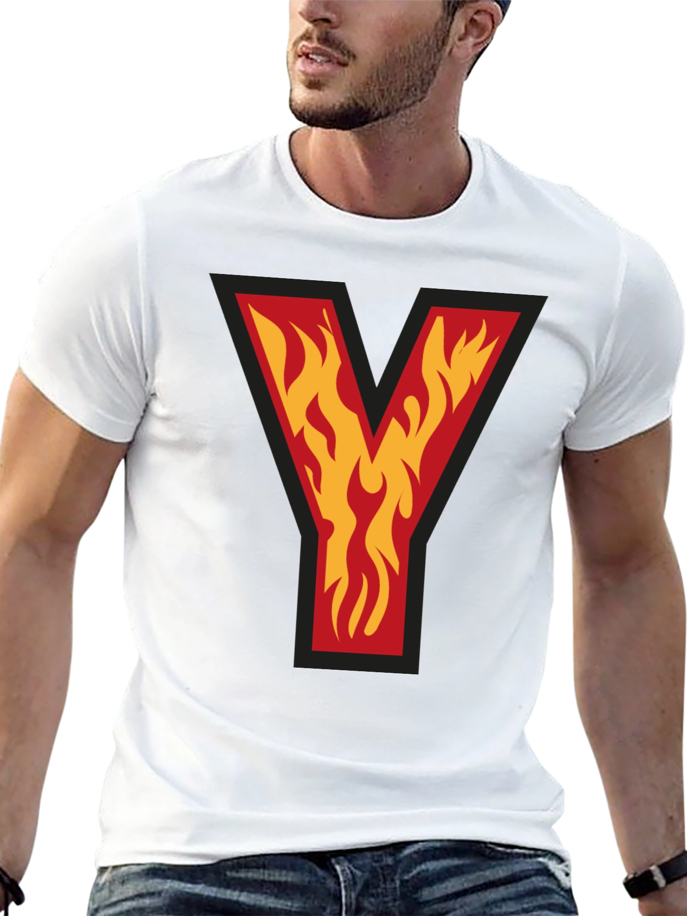 Fiery Initial Y Graphic Tee - Bold Black T-Shirt