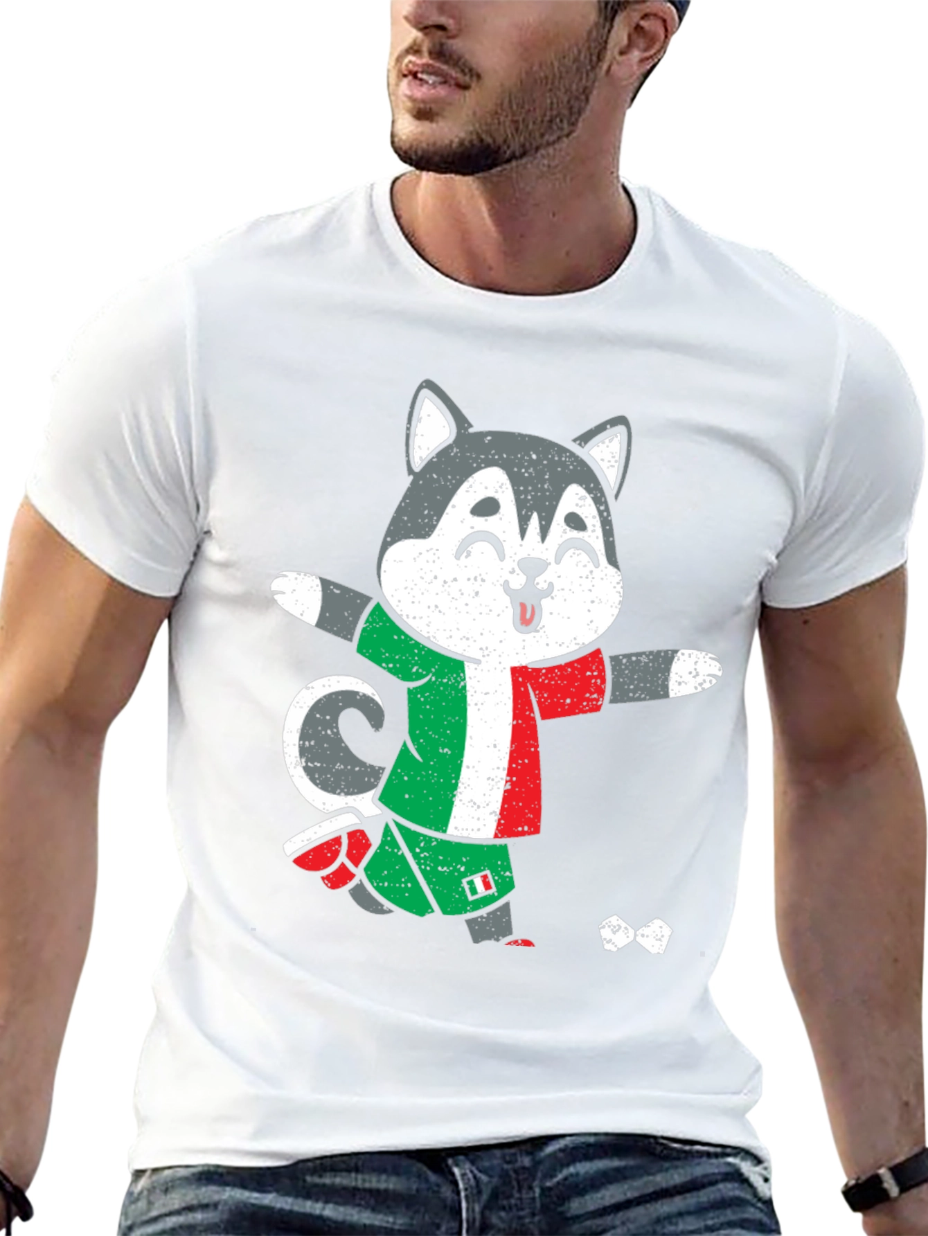 Italian Soccer Husky Graphic Tee - Black