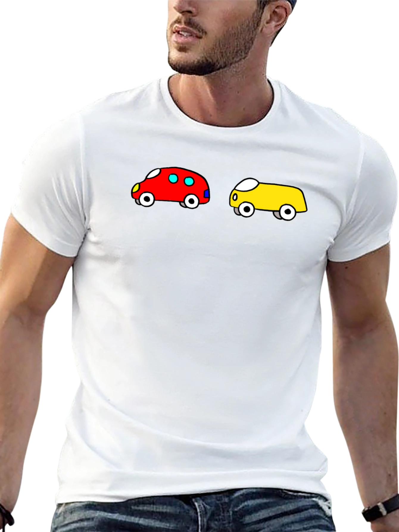 Cartoon Car Graphic Tee - Fun Black T-Shirt