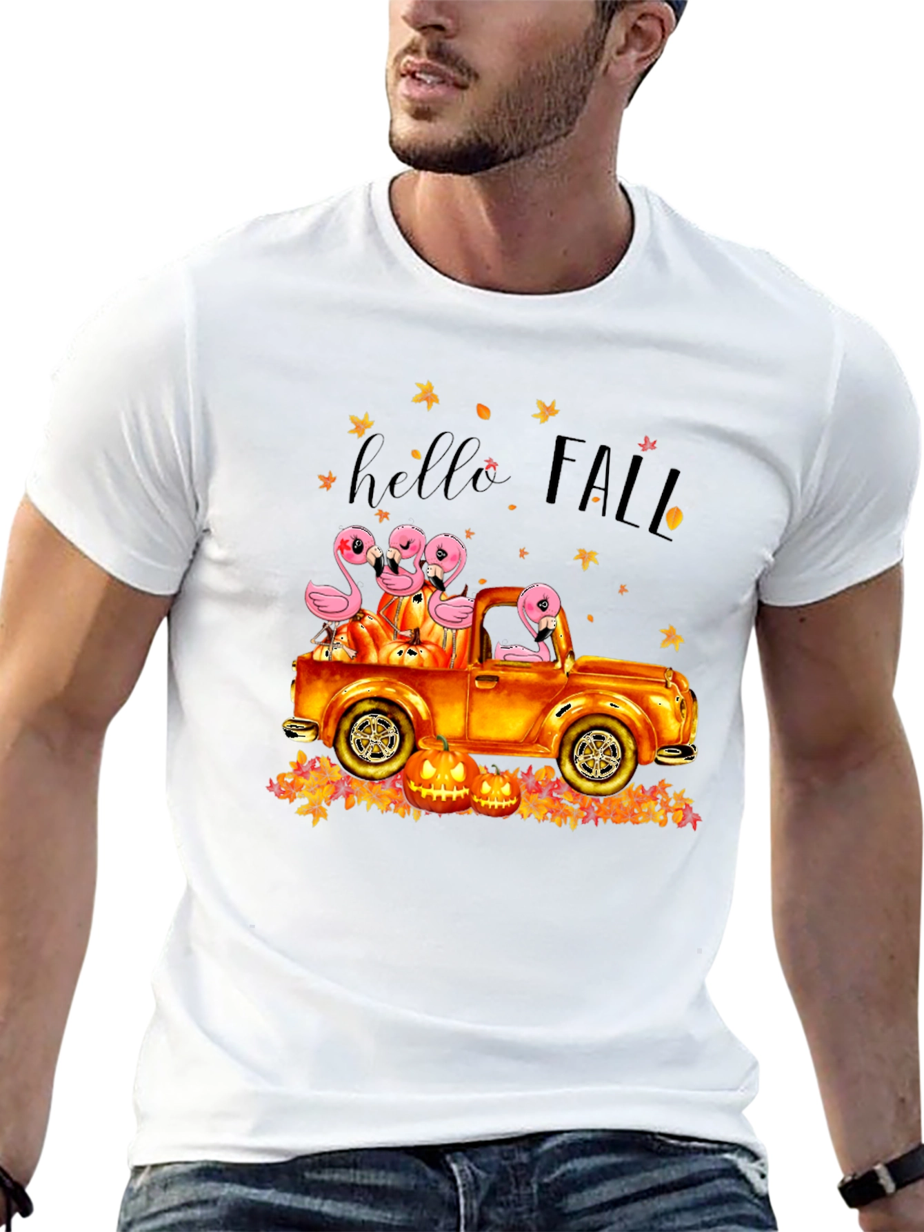 Hello Fall Flamingo Pumpkin Truck T-Shirt