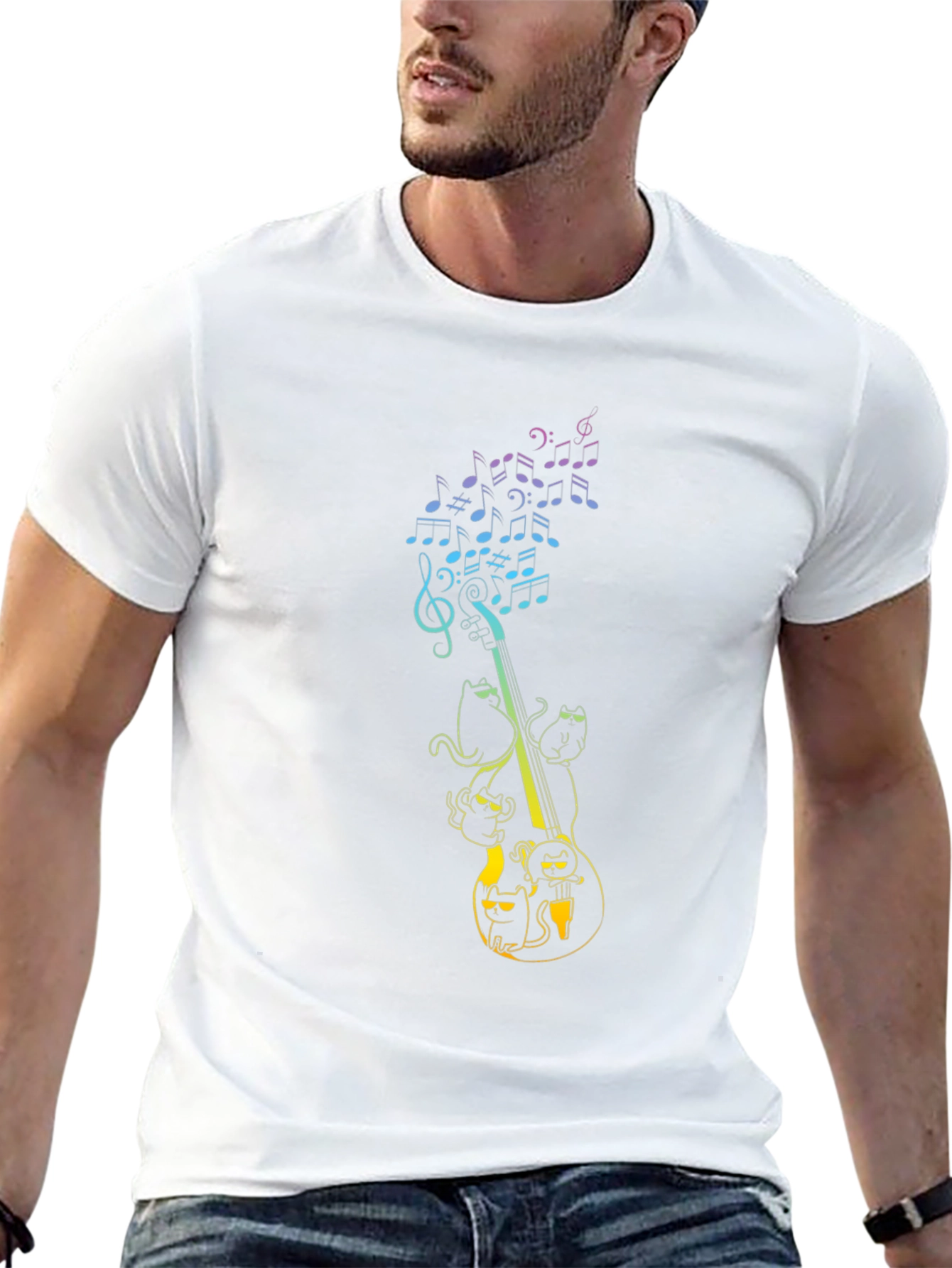 Musical Cats Graphic Tee - Black Cotton T-Shirt
