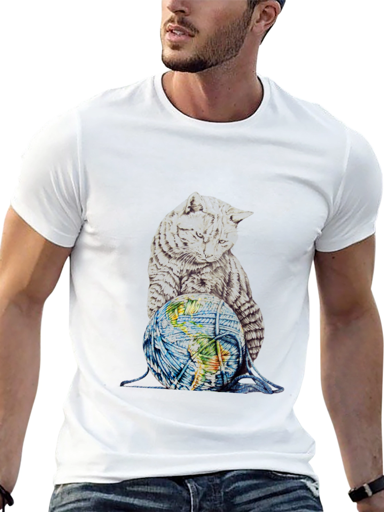 Cat on World Graphic T-Shirt