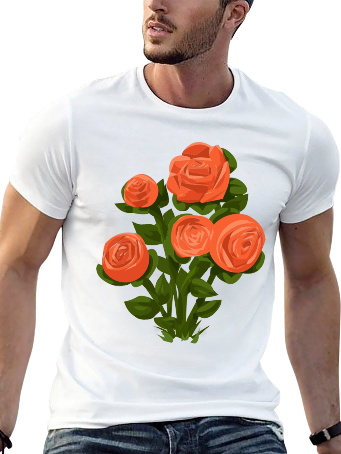 Floral Graphic Tee - Orange Rose Bouquet