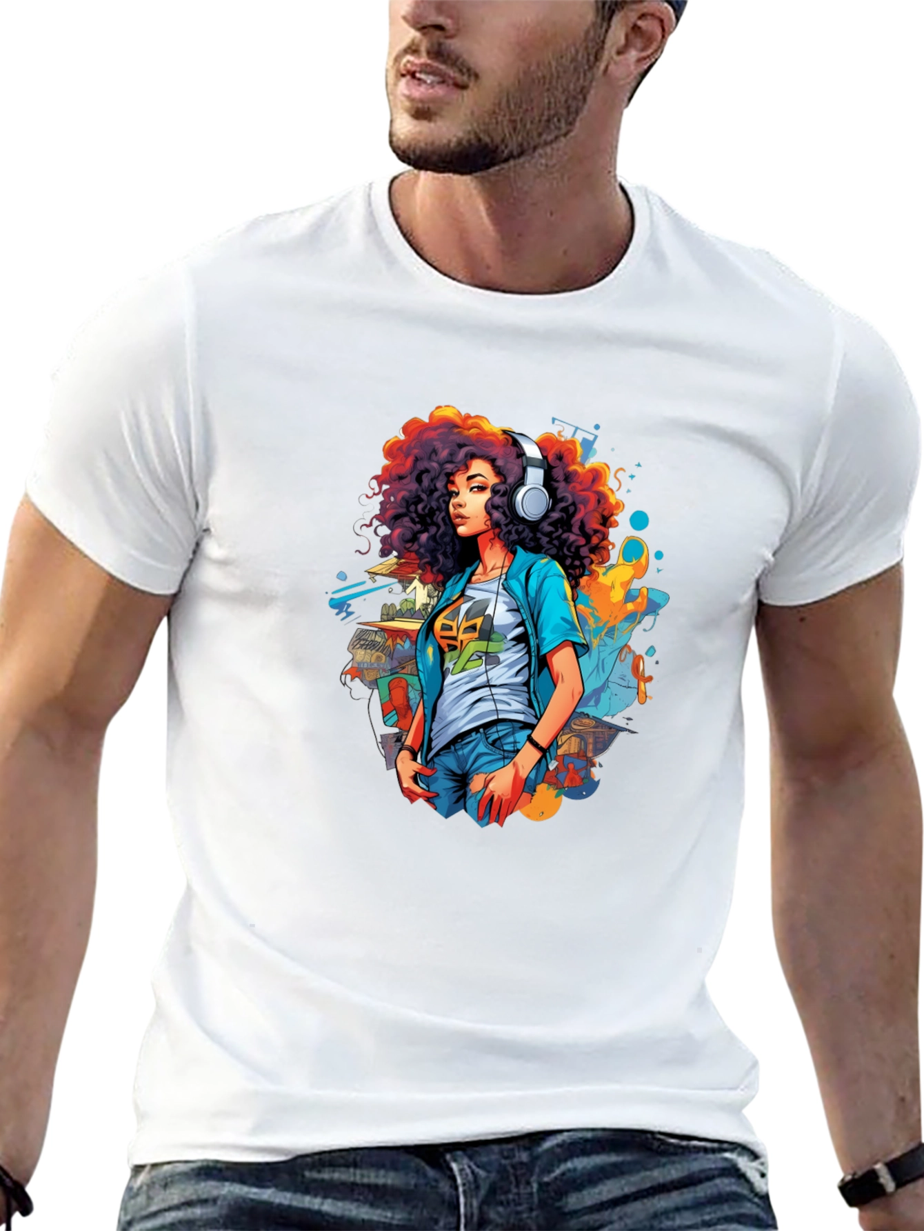 Afro Girl Graphic Tee - Black Cotton Casual Shirt