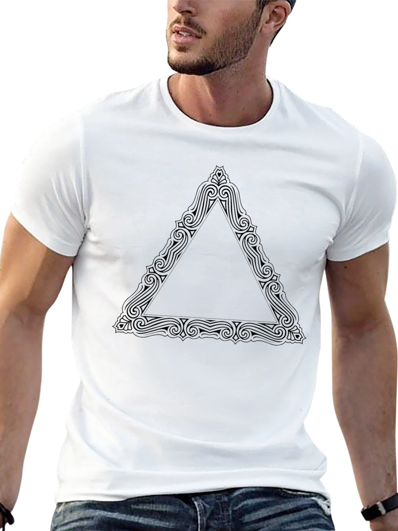 Black T-Shirt with Ornamental Triangle Design