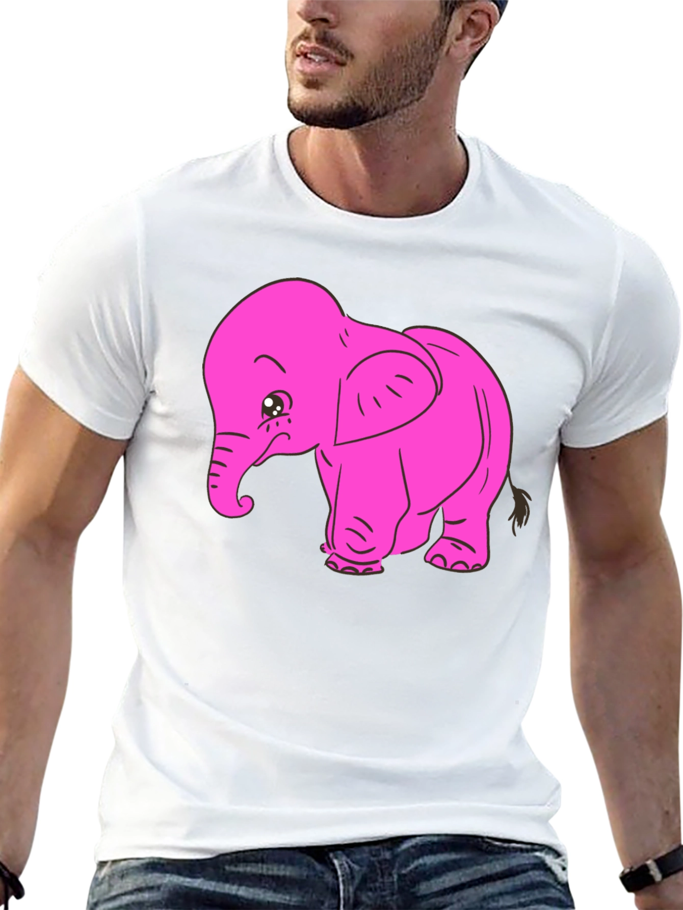 Pink Elephant Graphic Tee - Black Cotton T-Shirt