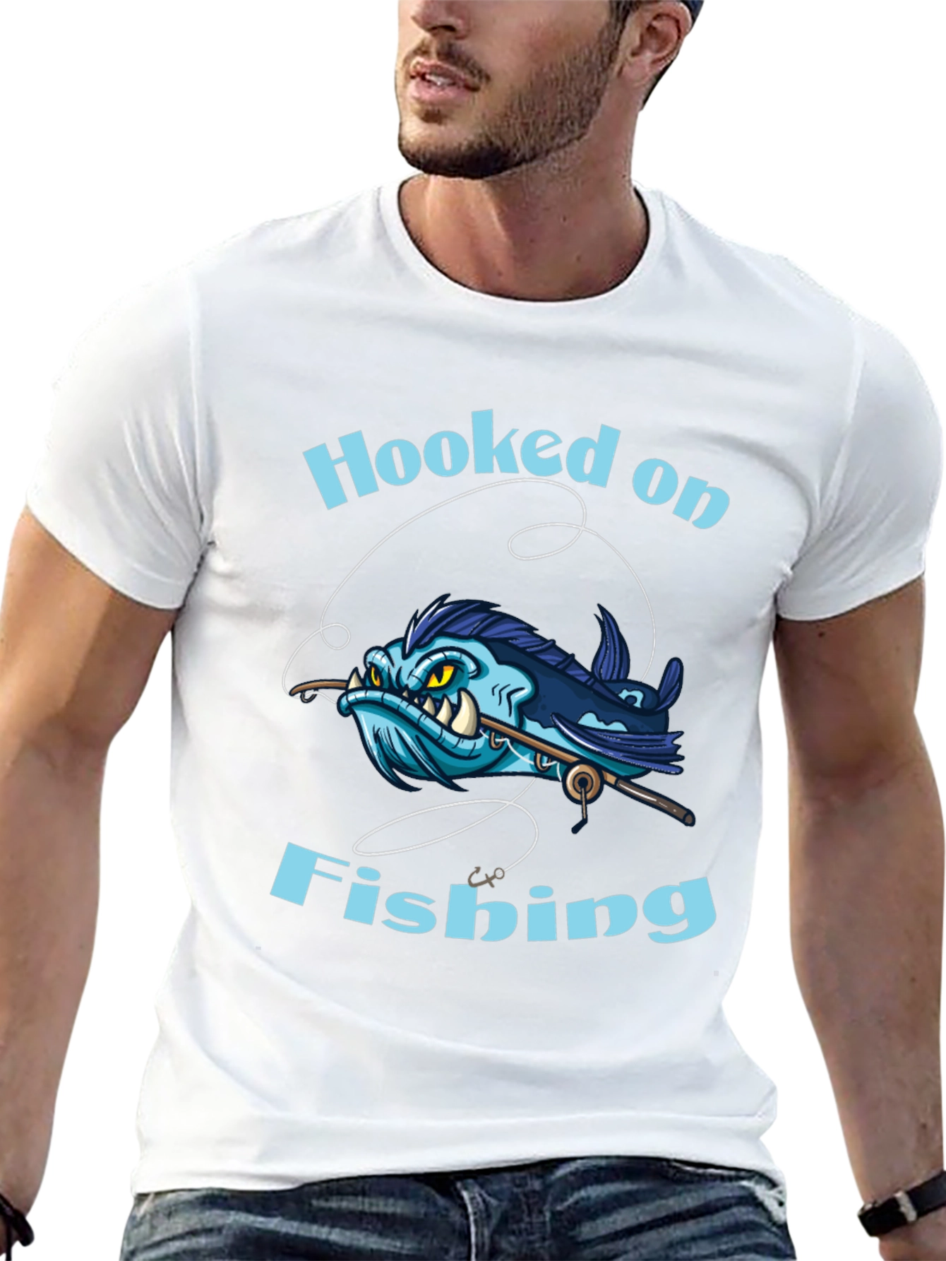 Hooked on Fishing T-Shirt - Black Cotton Tee
