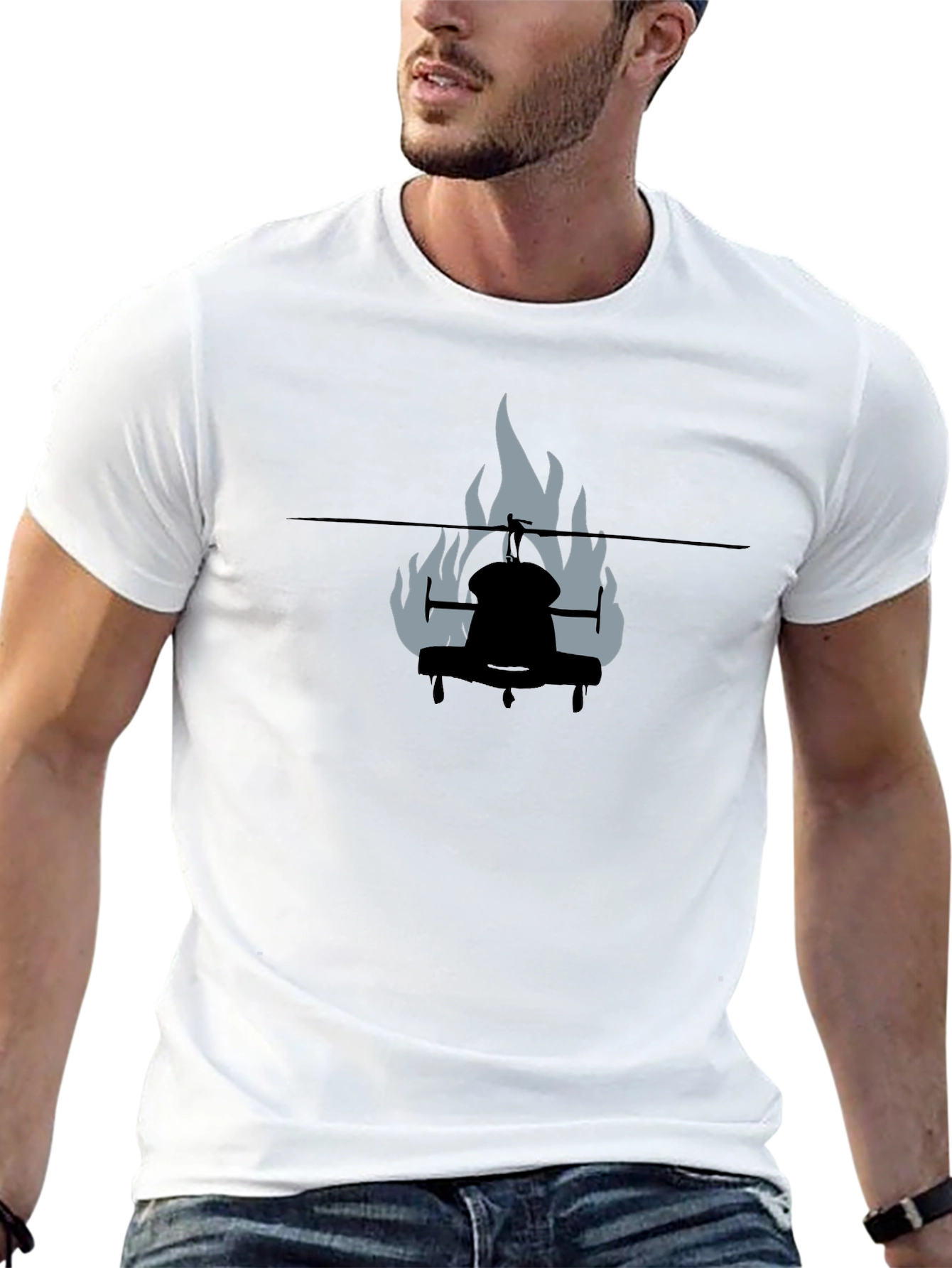 Burning Helicopter Graphic Tee