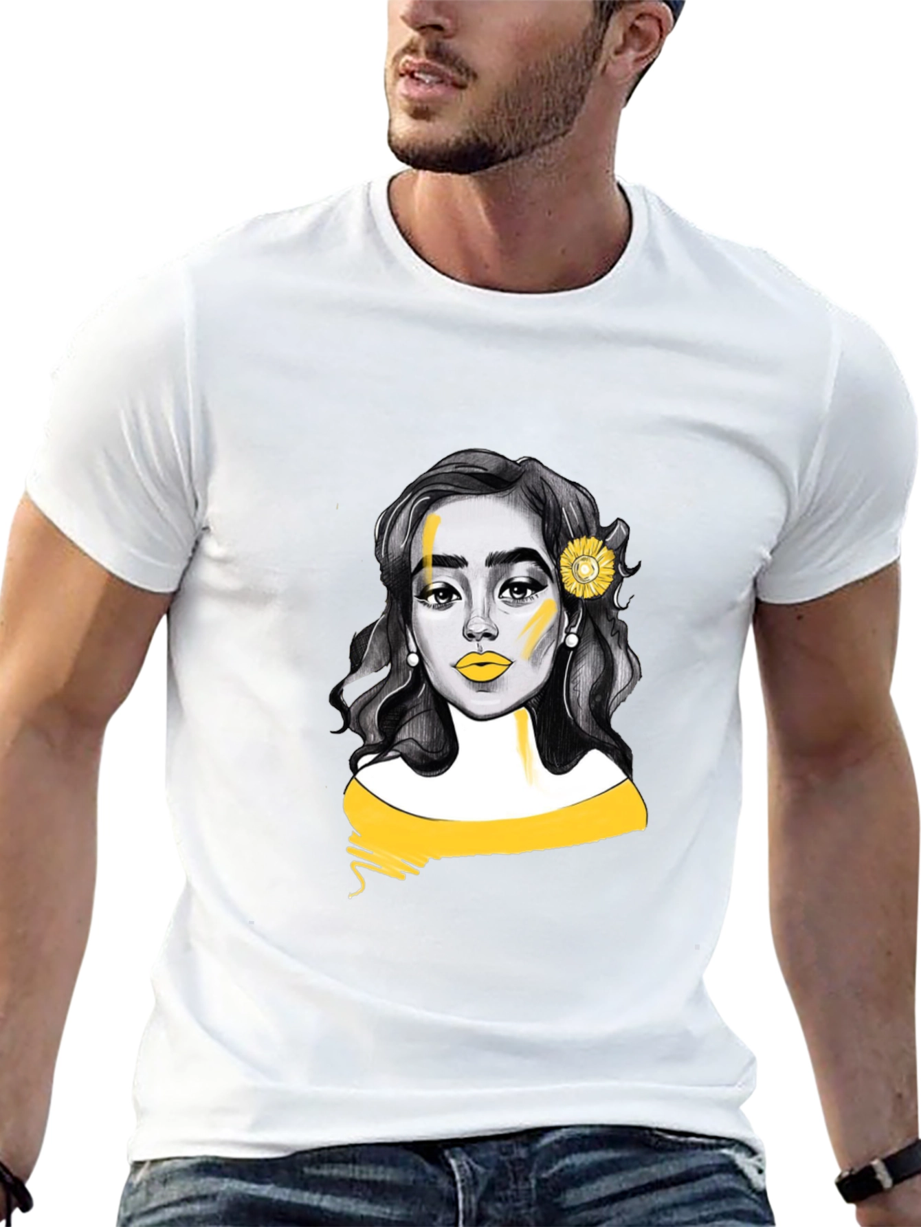 Woman with Sunflower Graphic Tee - Black