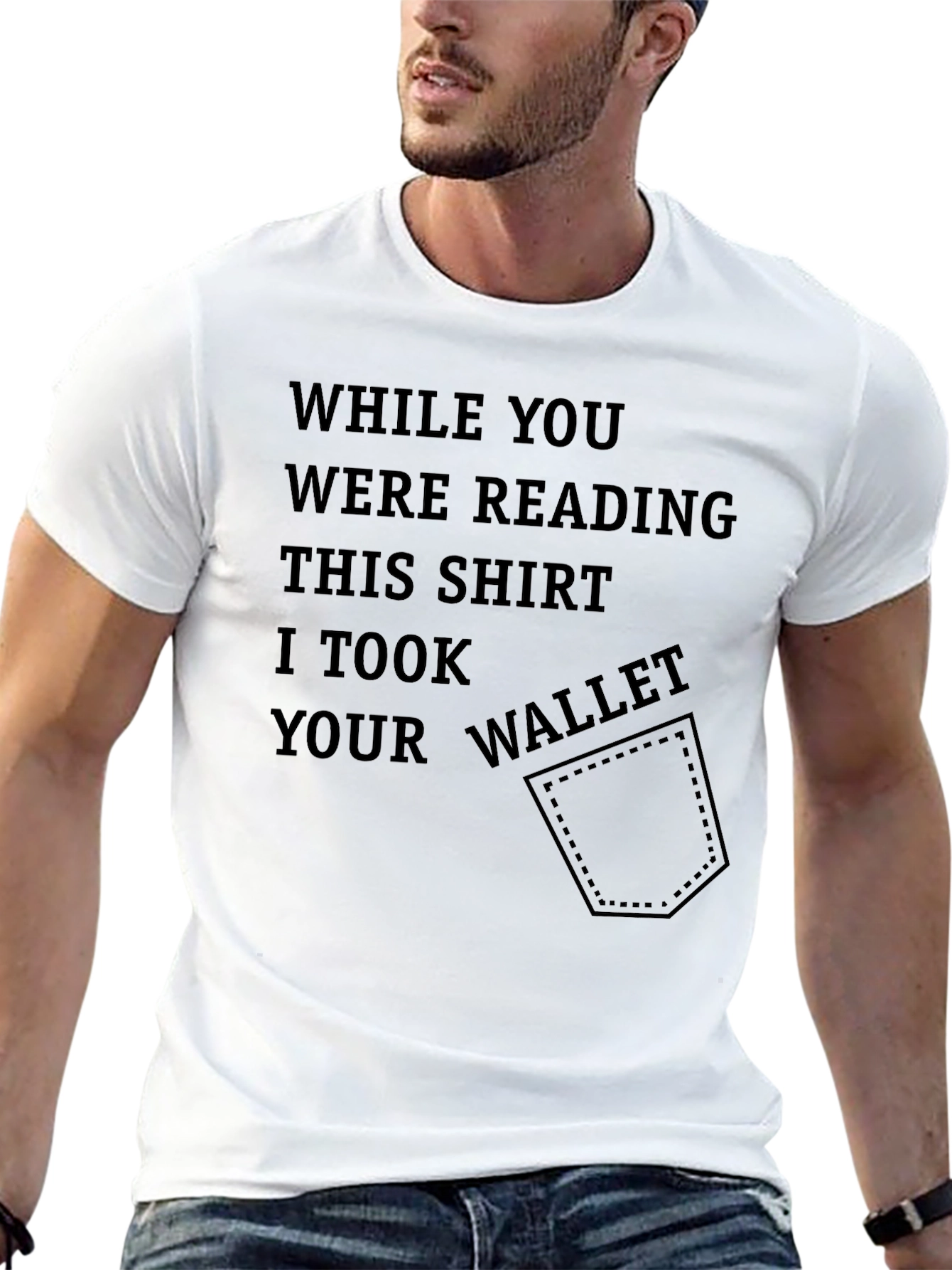 Funny Novelty Black T-Shirt - Stolen Wallet Design
