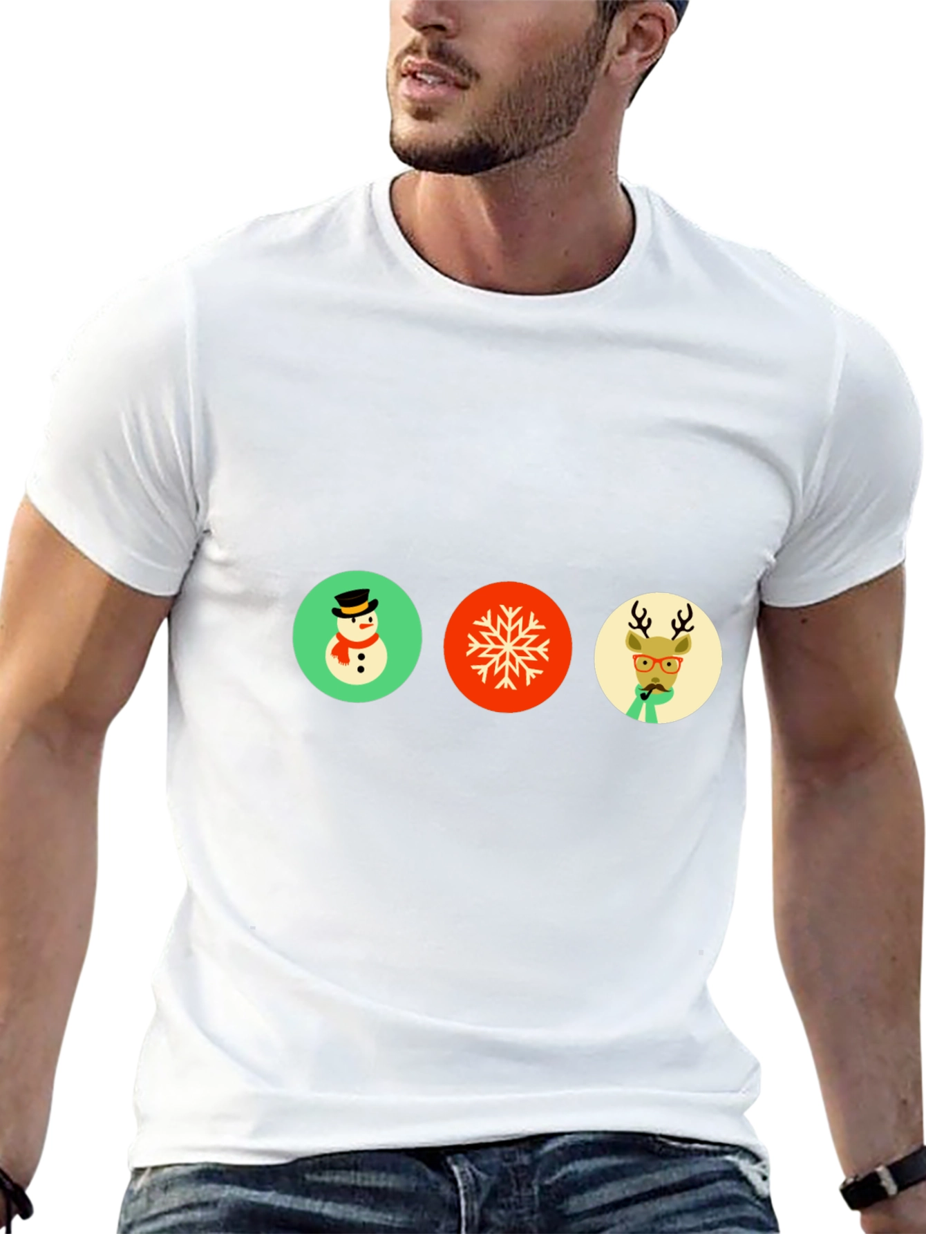 Festive Holiday Graphic Tee - Snowman Snowflake Reindeer