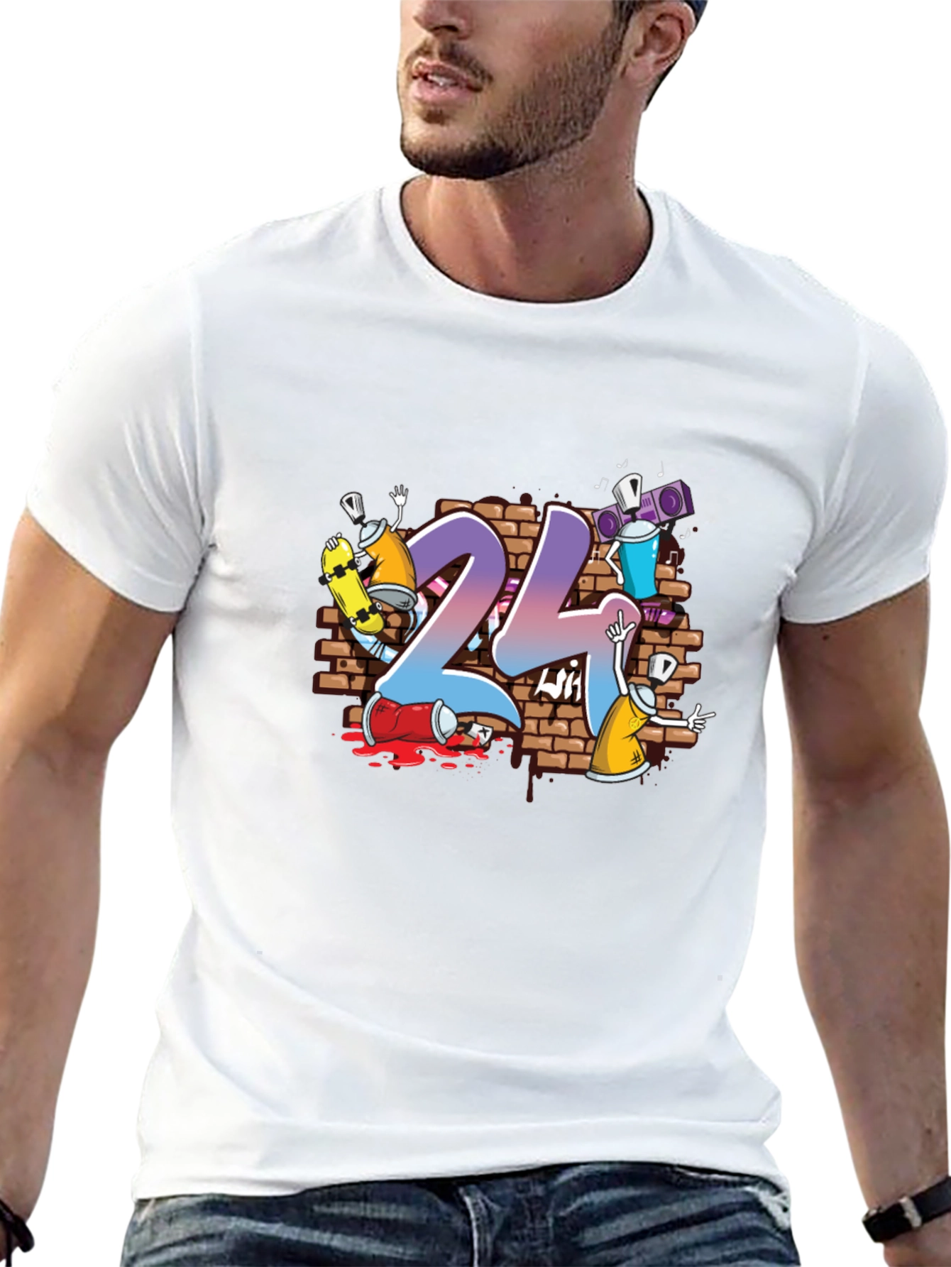 24 Graffiti Style Graphic Print T-Shirt