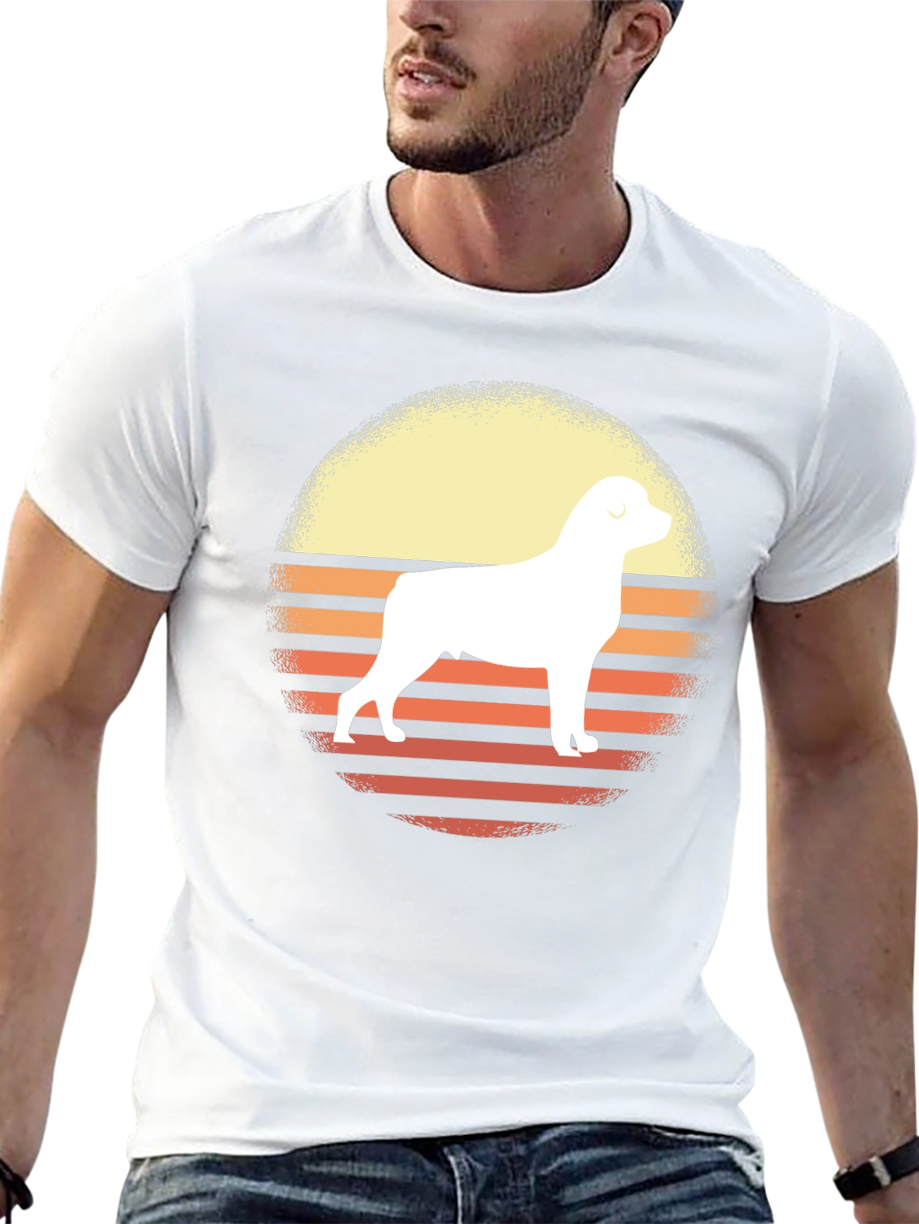 Retro Rottweiler Sunset Graphic Tee