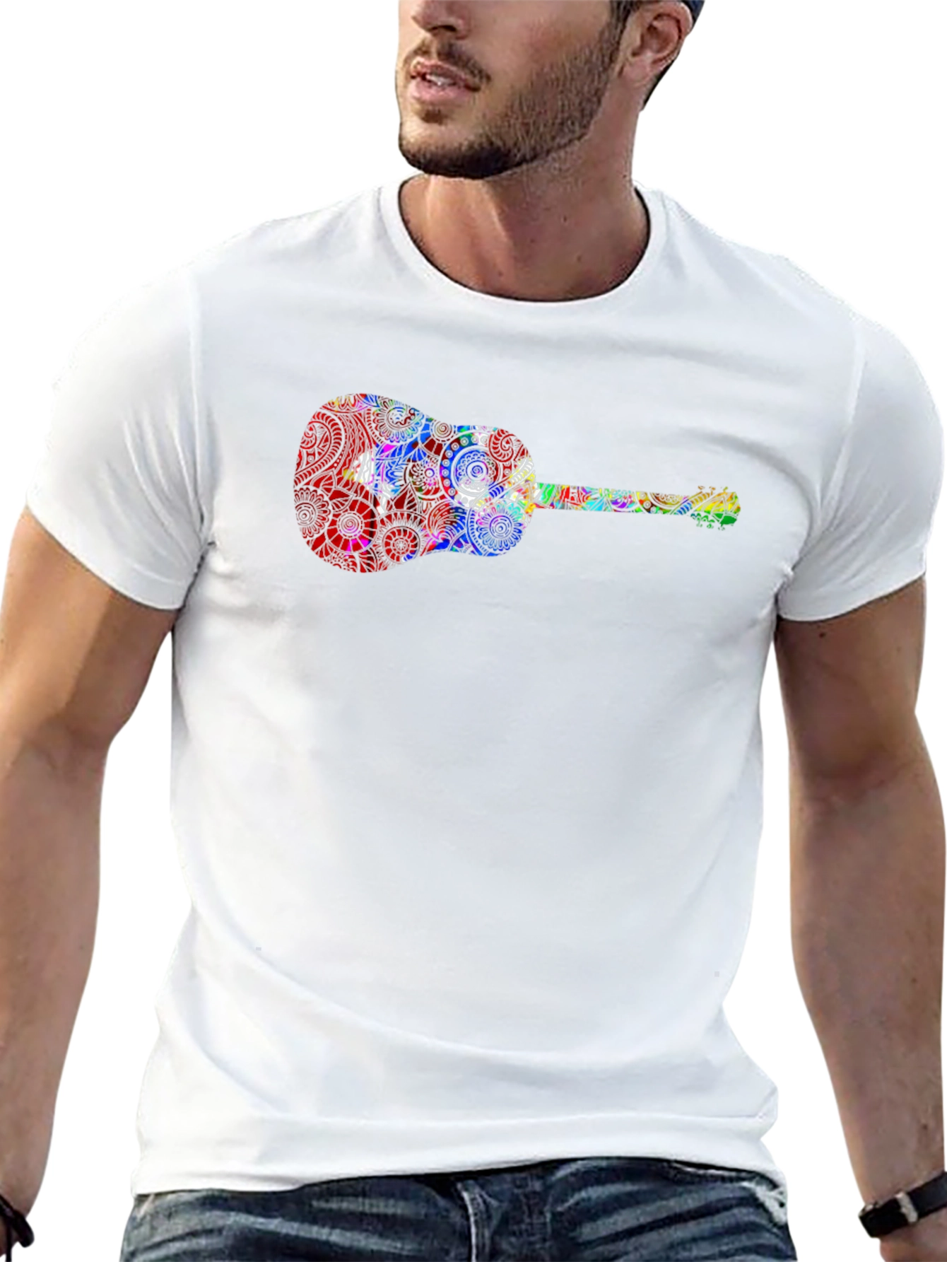 Guitar Print Black T-Shirt - Music Lover Tee