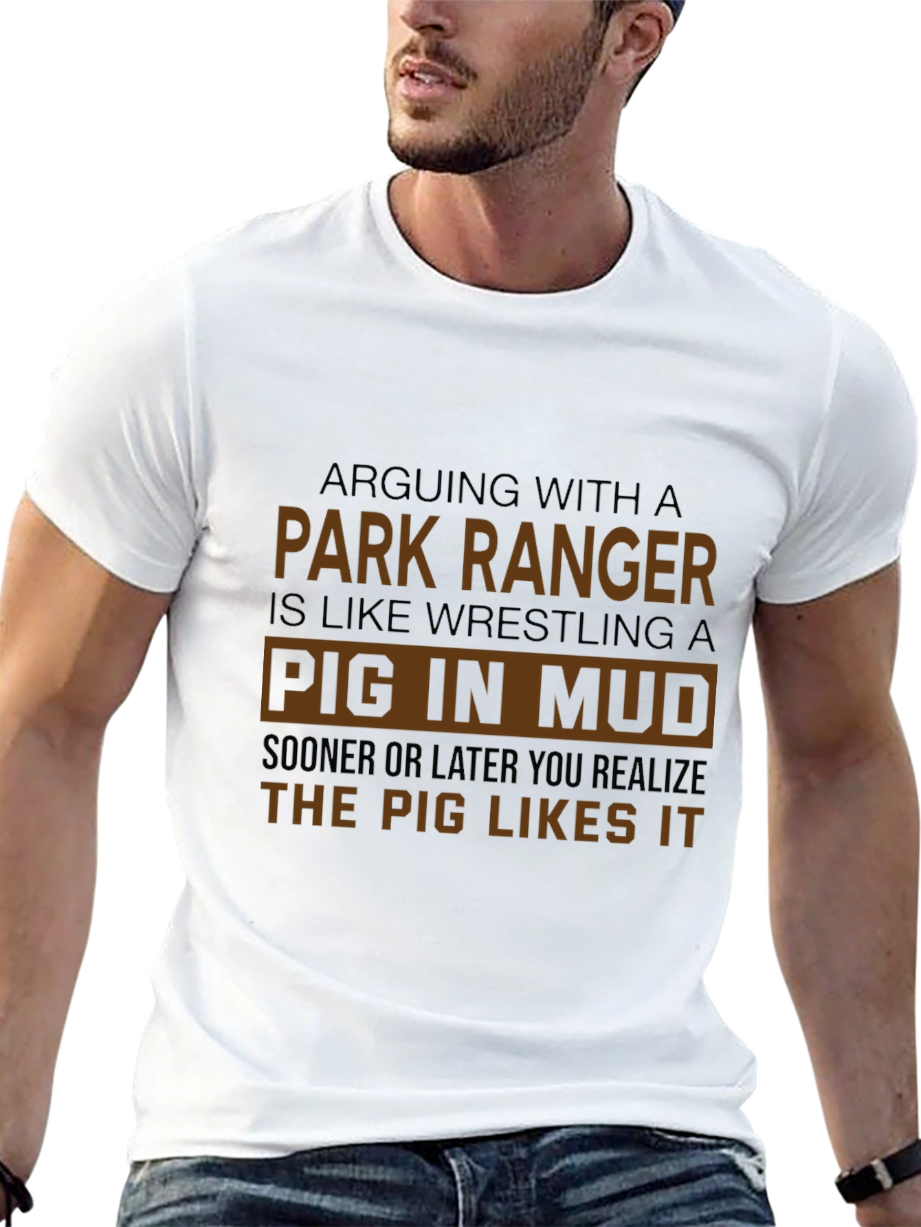 Park Ranger Pig in Mud Graphic Tee