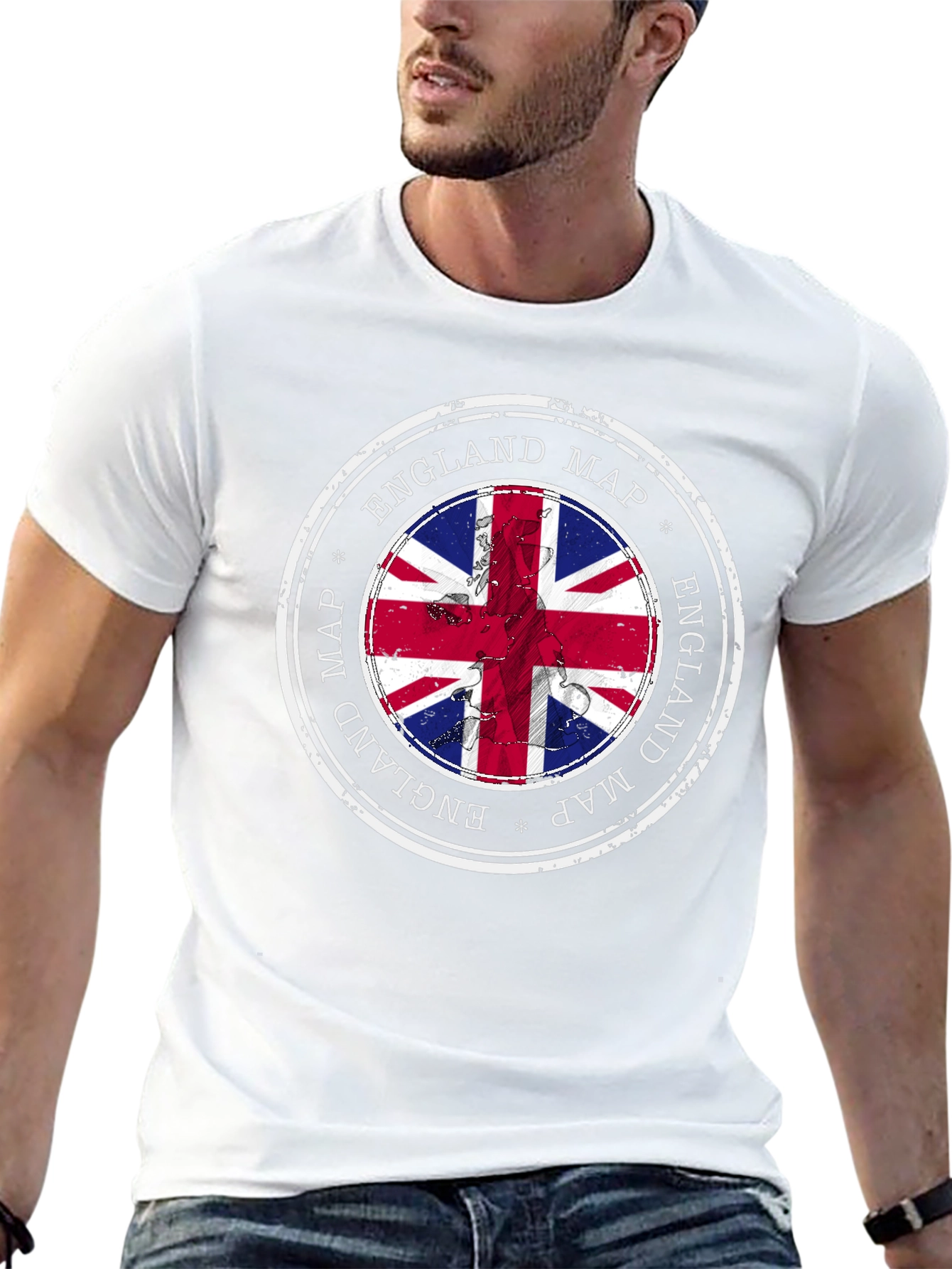 England Map British Flag Black T-Shirt