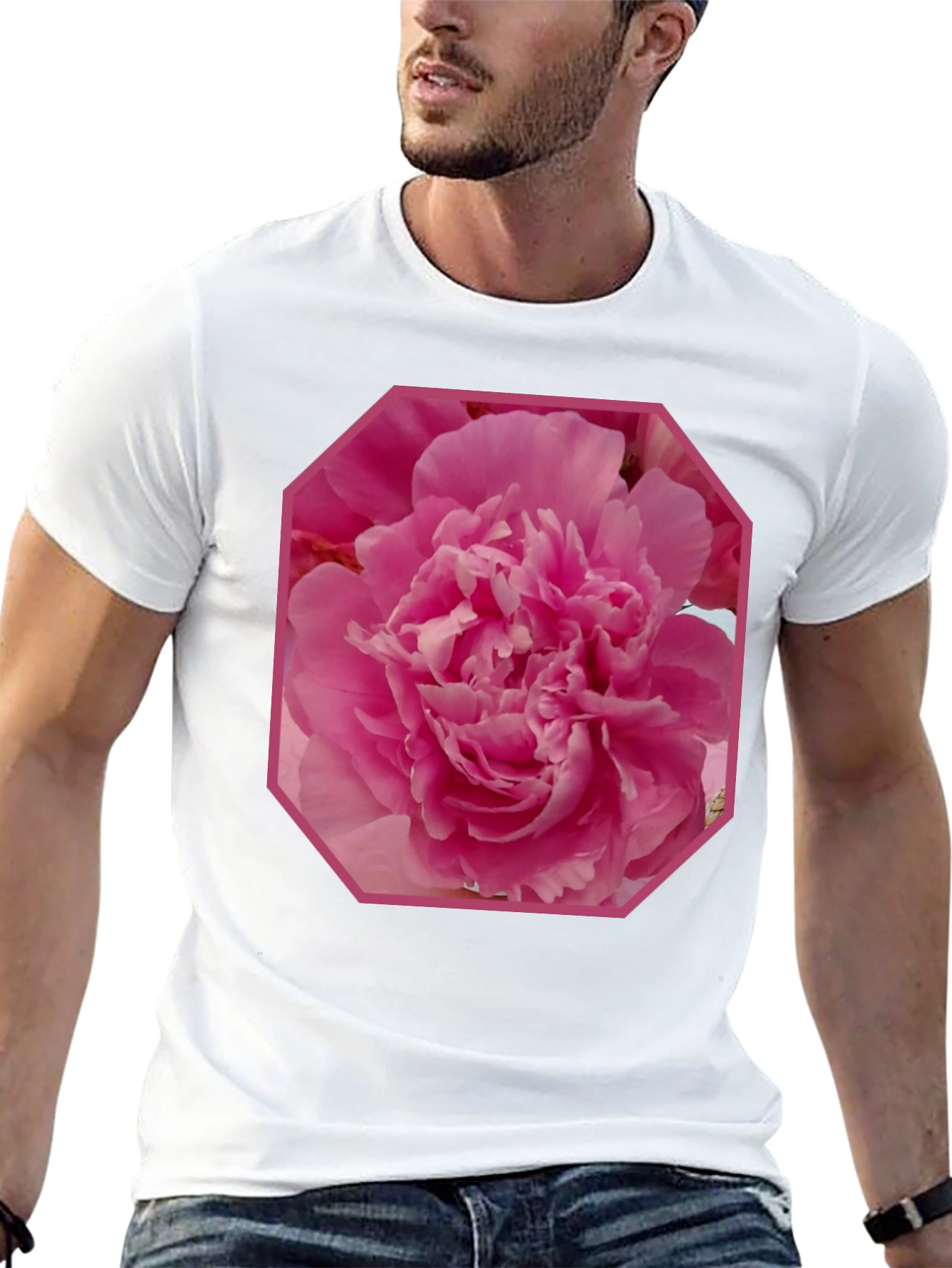 Pink Flower Graphic Tee - Stylish Mens Black T-Shirt