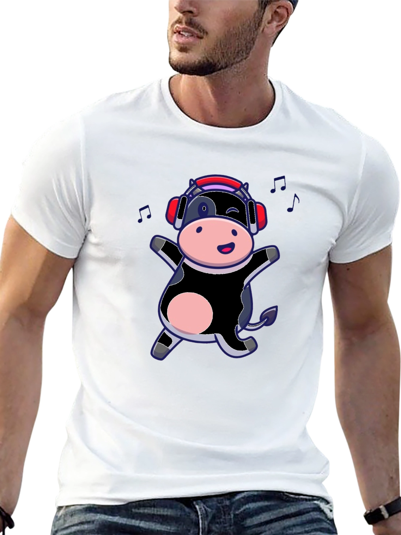 Cow with Headphones Graphic T-Shirt