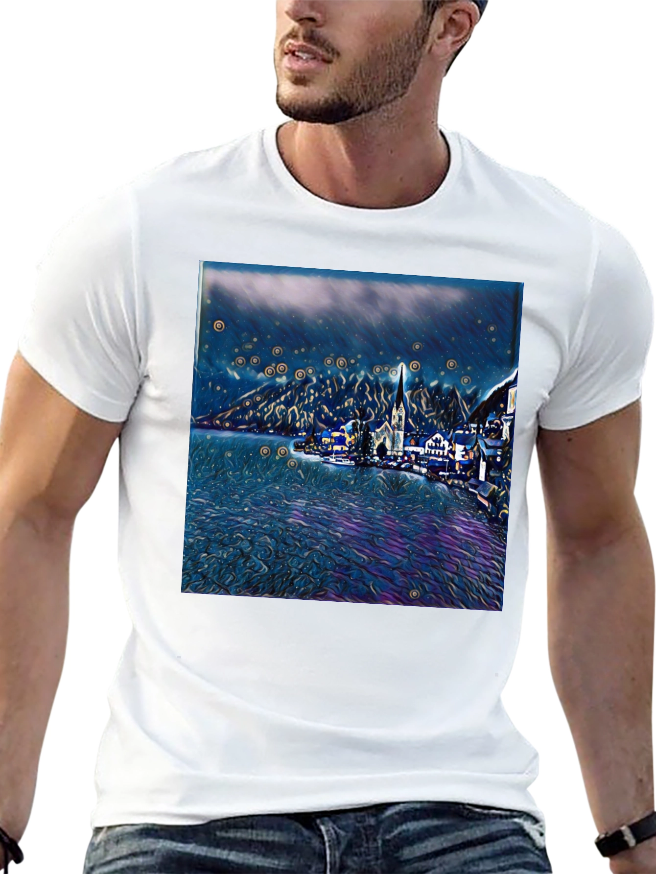 Night Lake Town Graphic Tee