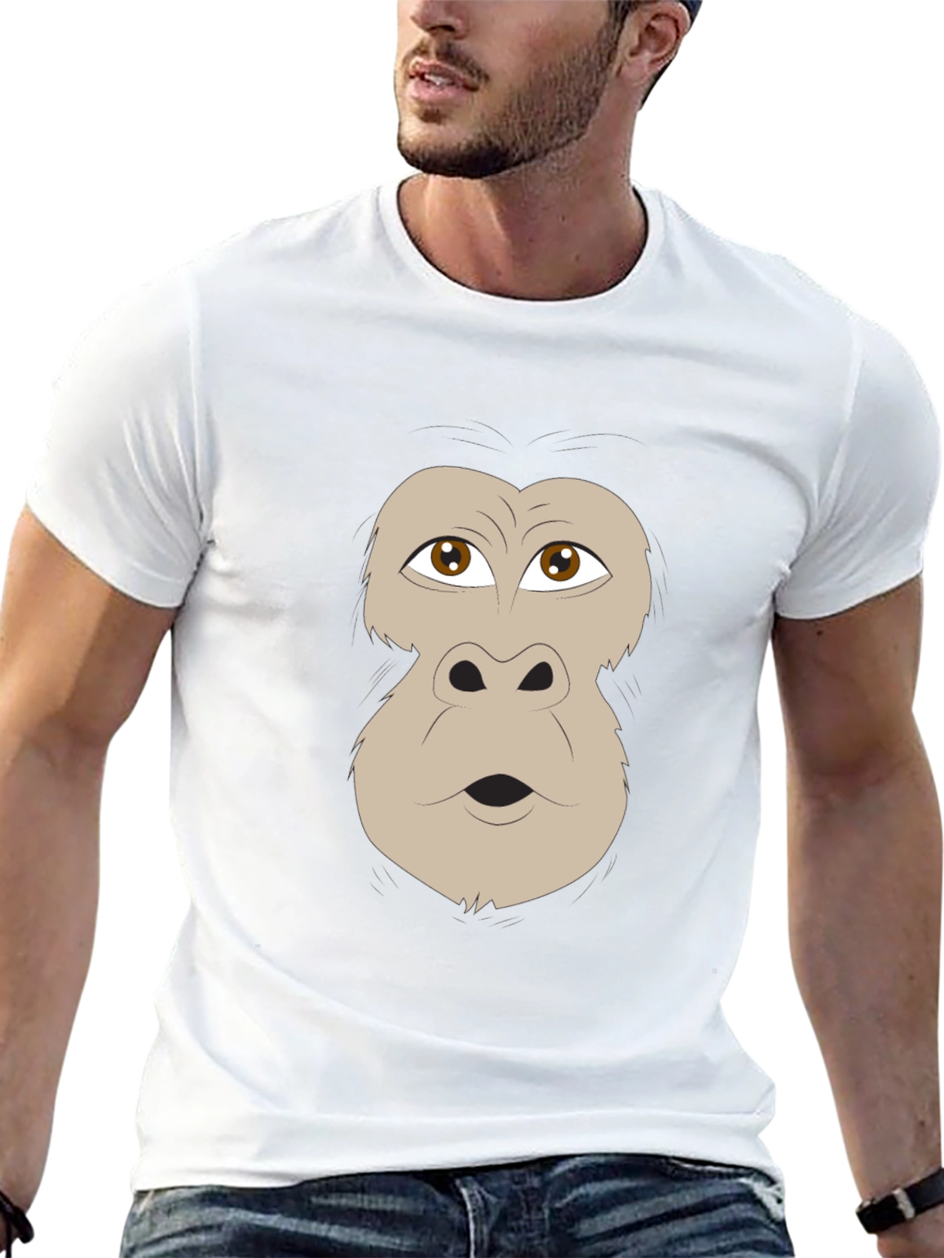 Funny Gorilla Face Graphic Black T-Shirt