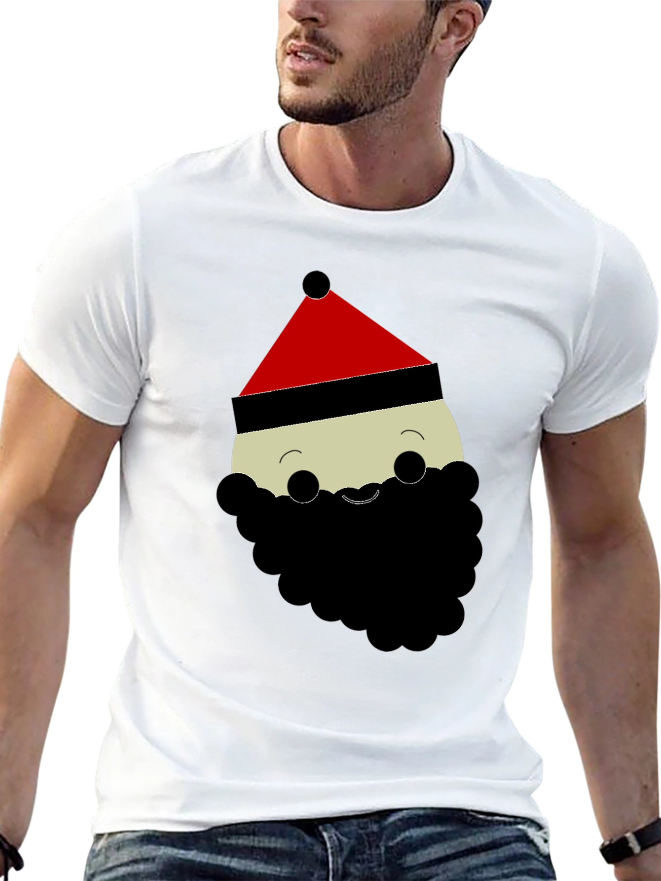 Santa Cartoon Graphic Black T-Shirt