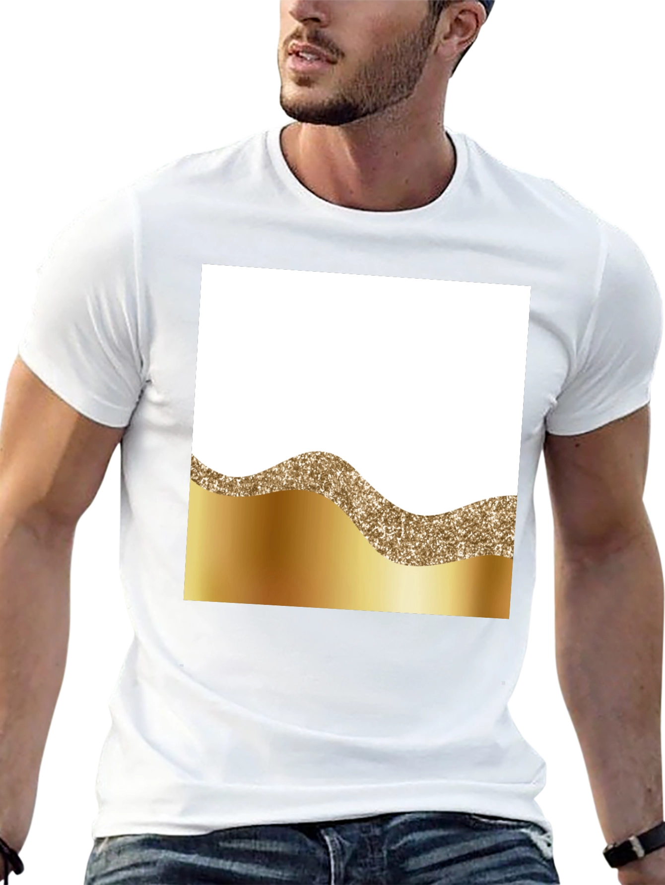 Stylish Black Tee with Gold Wave Design