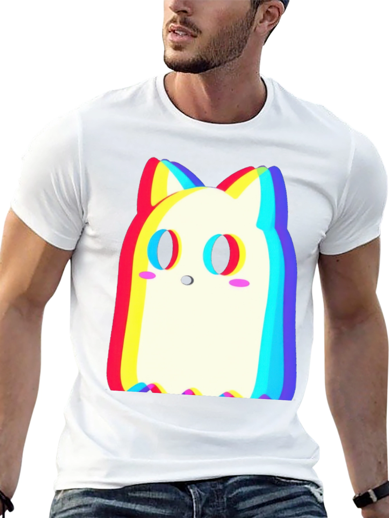 Cute Ghost Cat T-Shirt - Glitch Style