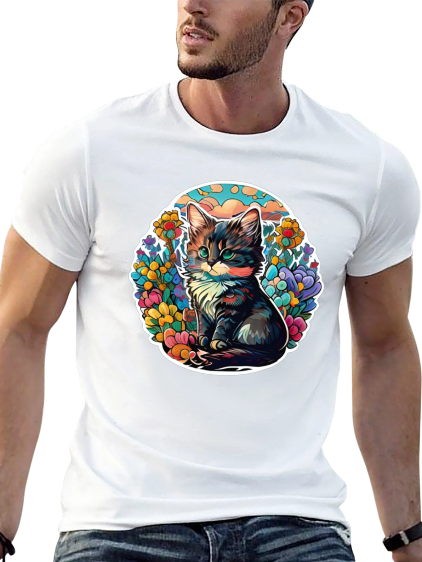 Cute Cat Floral T-Shirt