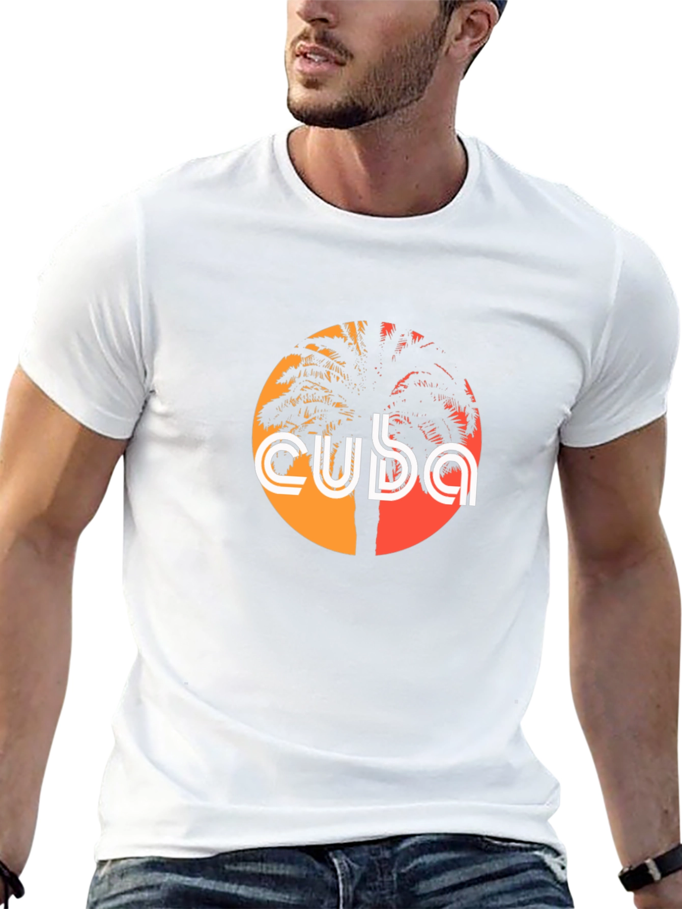 Cuba Palm Tree Graphic Tee - Retro Sunset Design