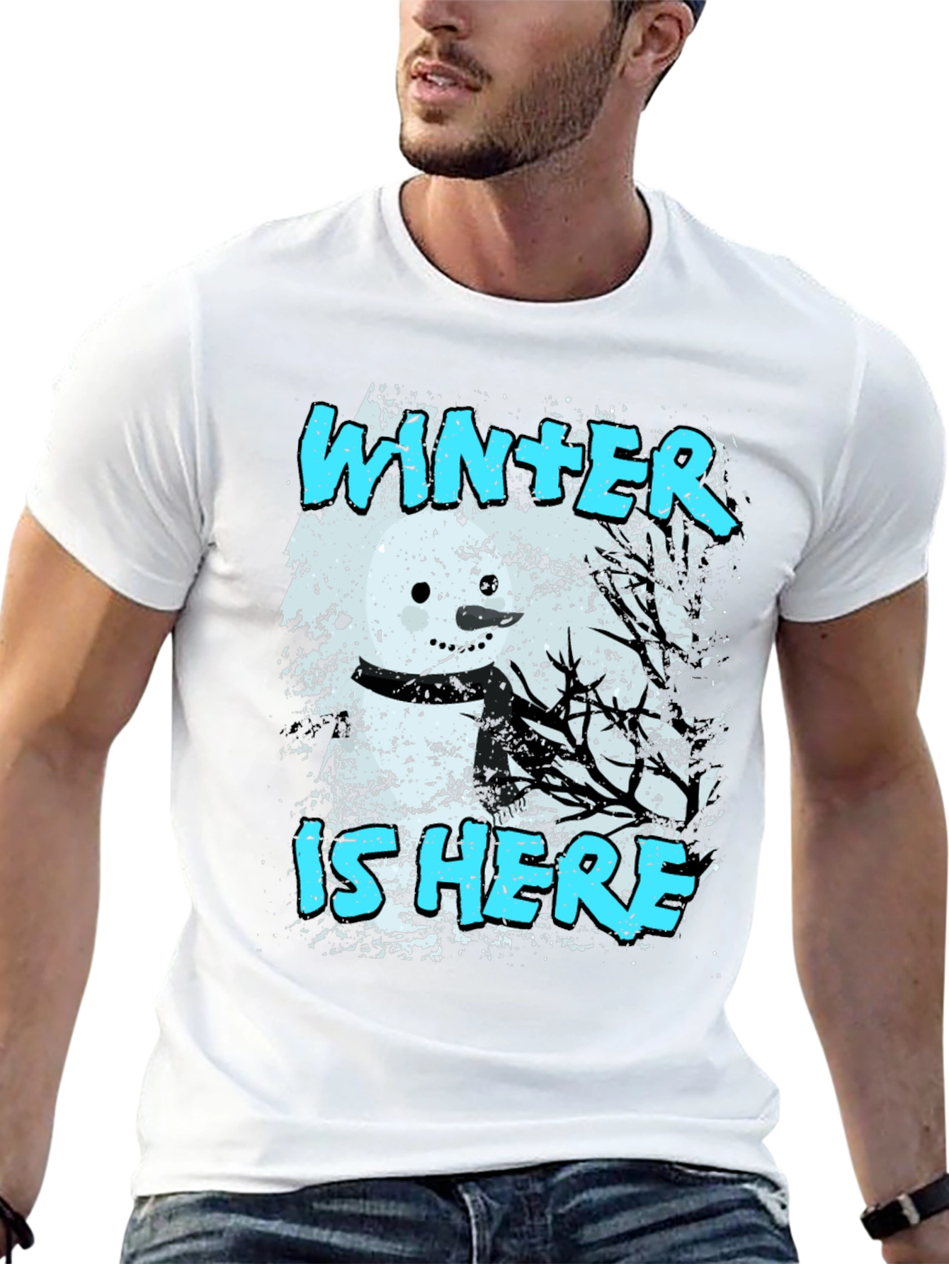 Winter is Here T-Shirt - Snowman Graphic Tee