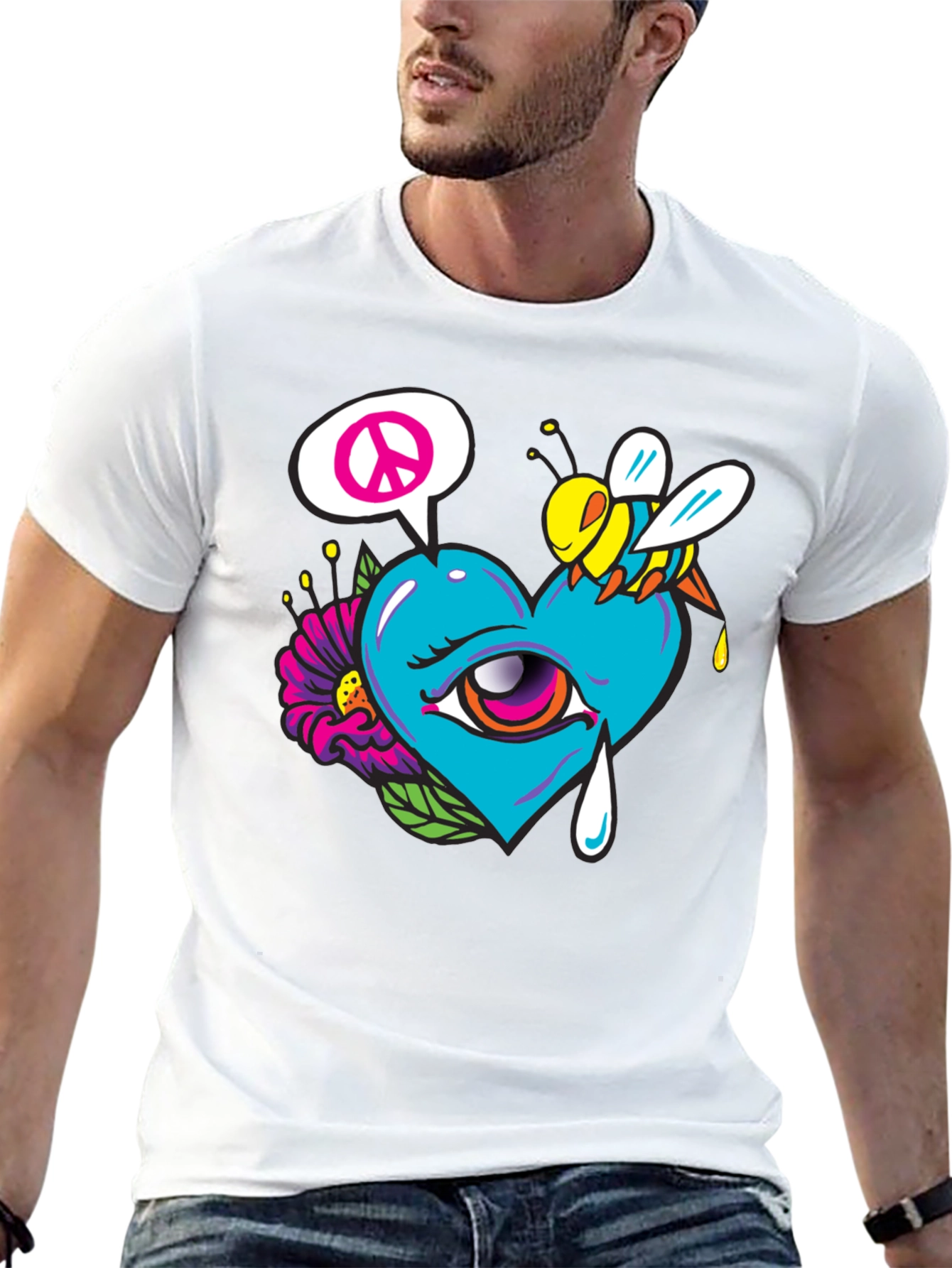 Heart Eye Peace Bee Graphic T-Shirt