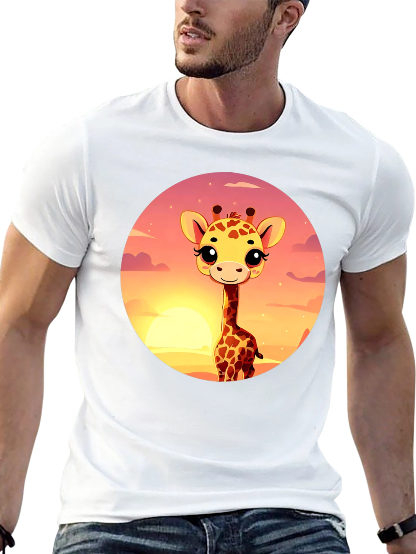 Cute Giraffe Sunset Graphic T-Shirt
