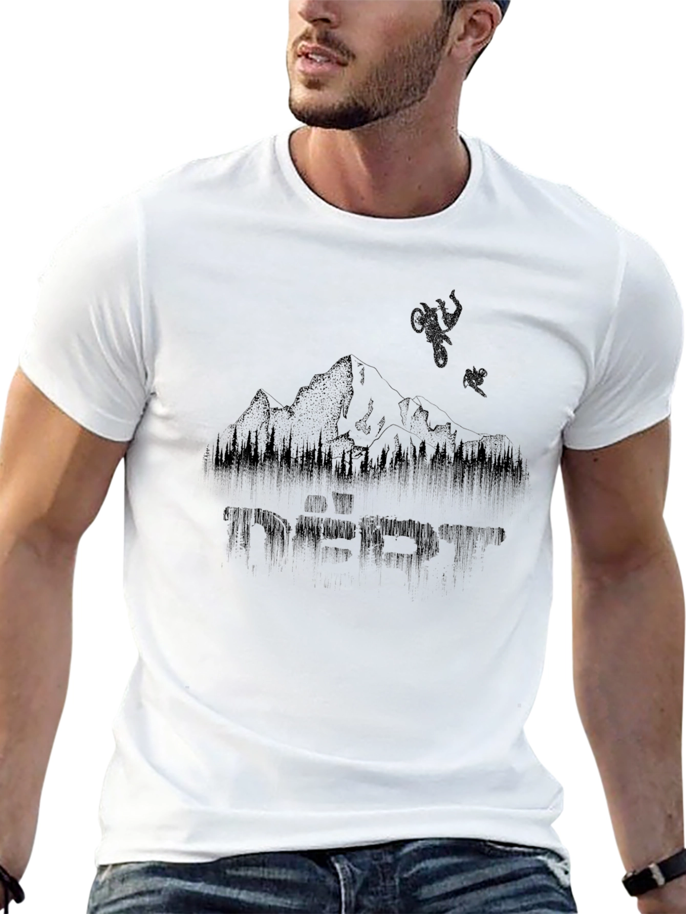 Dirt Bike Mountain Graphic Tee - Black Cotton Shirt