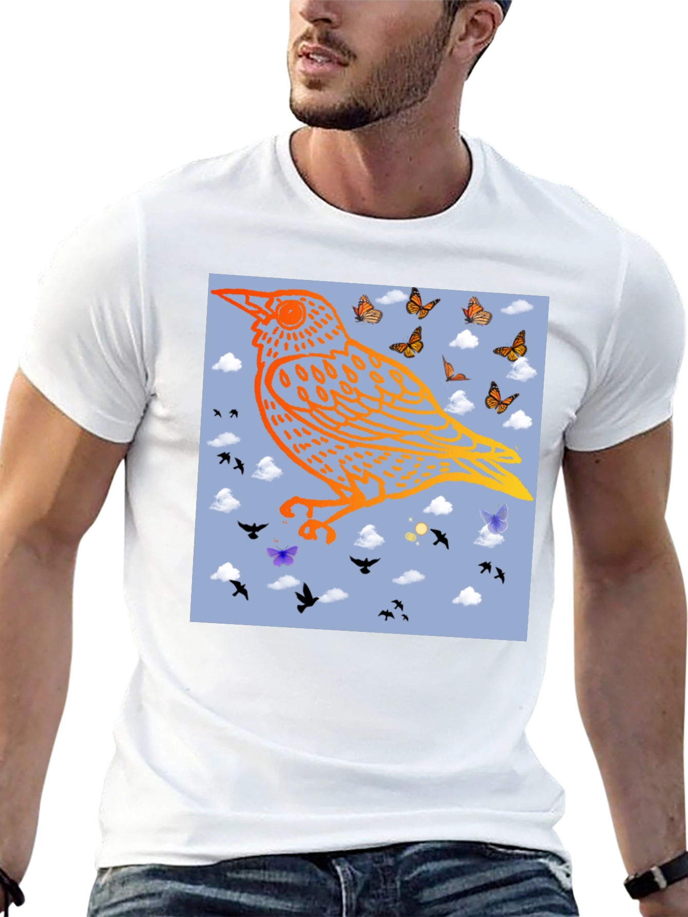Bird & Butterfly Graphic Black Tee