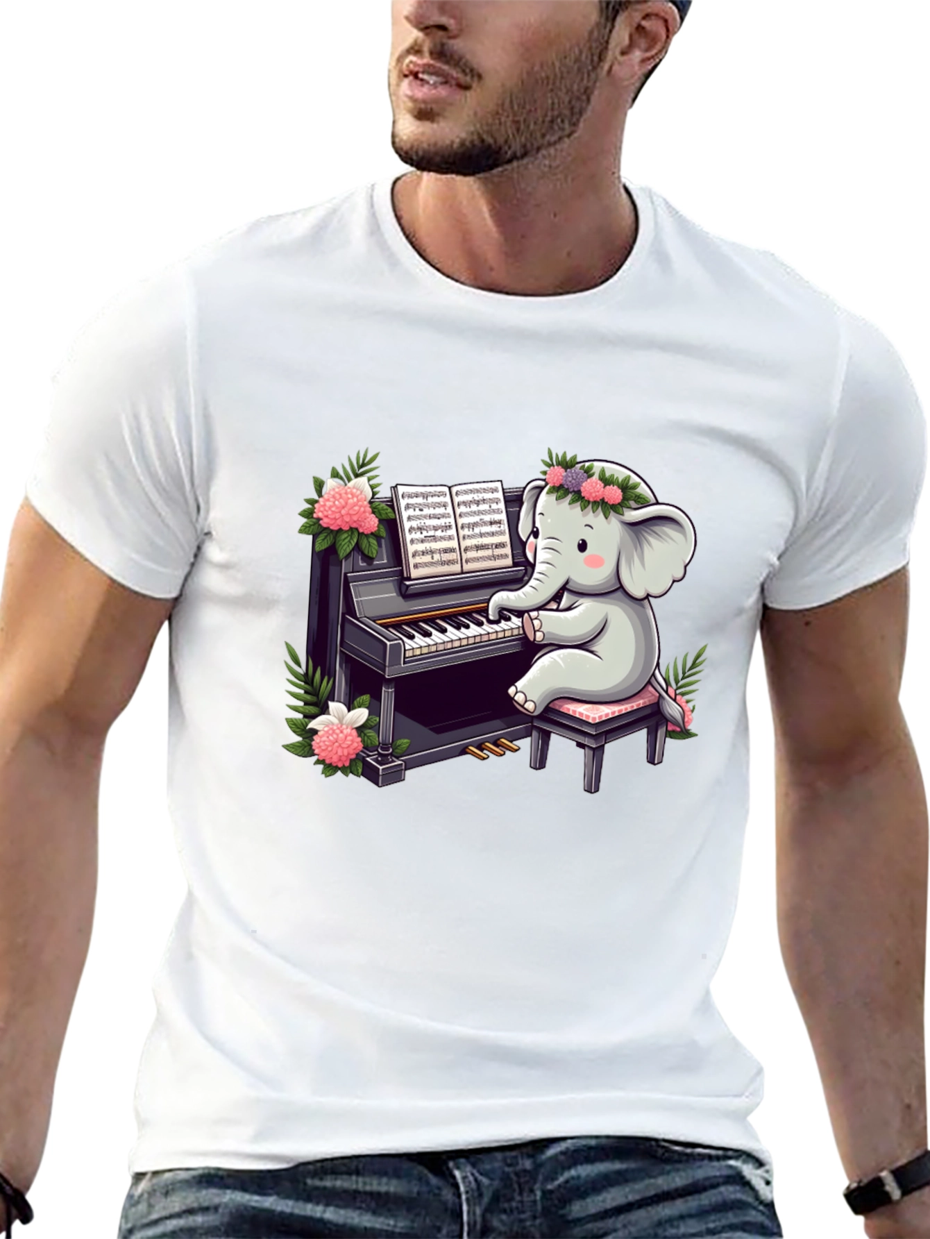 Cute Elephant Piano Player Graphic Tee