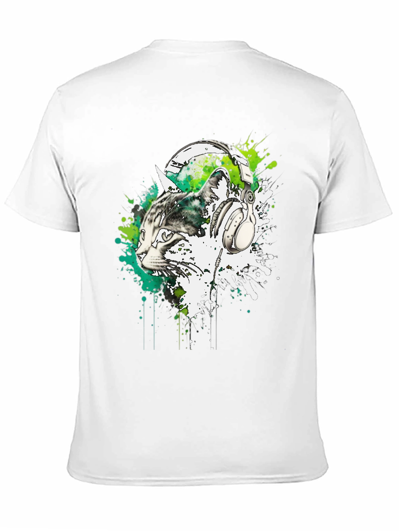 Cat DJ Graphic Tee - Black Cotton Blend