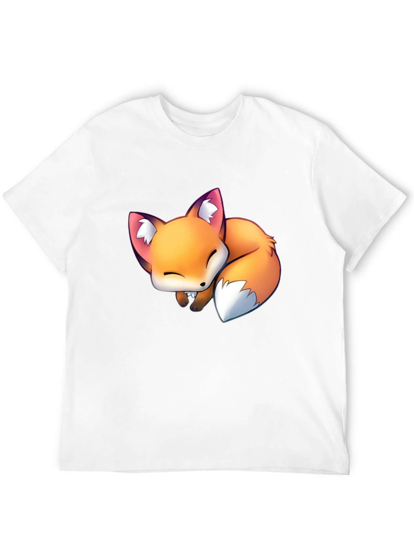 Cute Sleeping Fox Graphic Tee - Black Casual T-Shirt